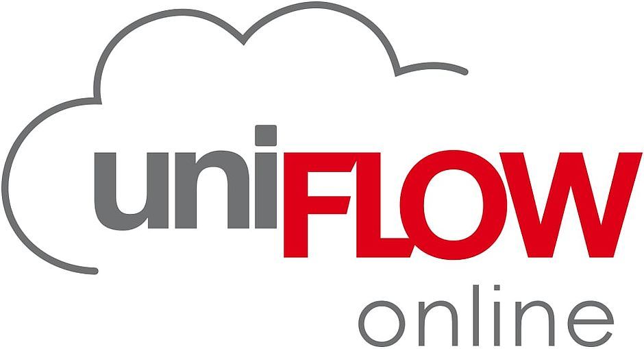 A logo for uniflow online with a cloud in the background.