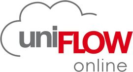 A logo for uniflow online with a cloud in the background.