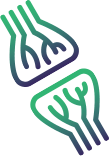 A green and purple icon of a light bulb on a white background.