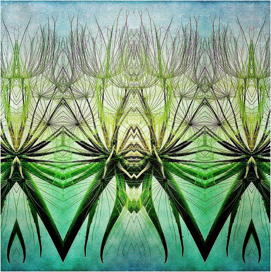 A painting of a dandelion with a kaleidoscope effect