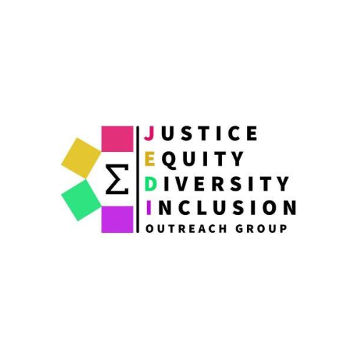 A logo for justice equity diversity inclusion outreach group.