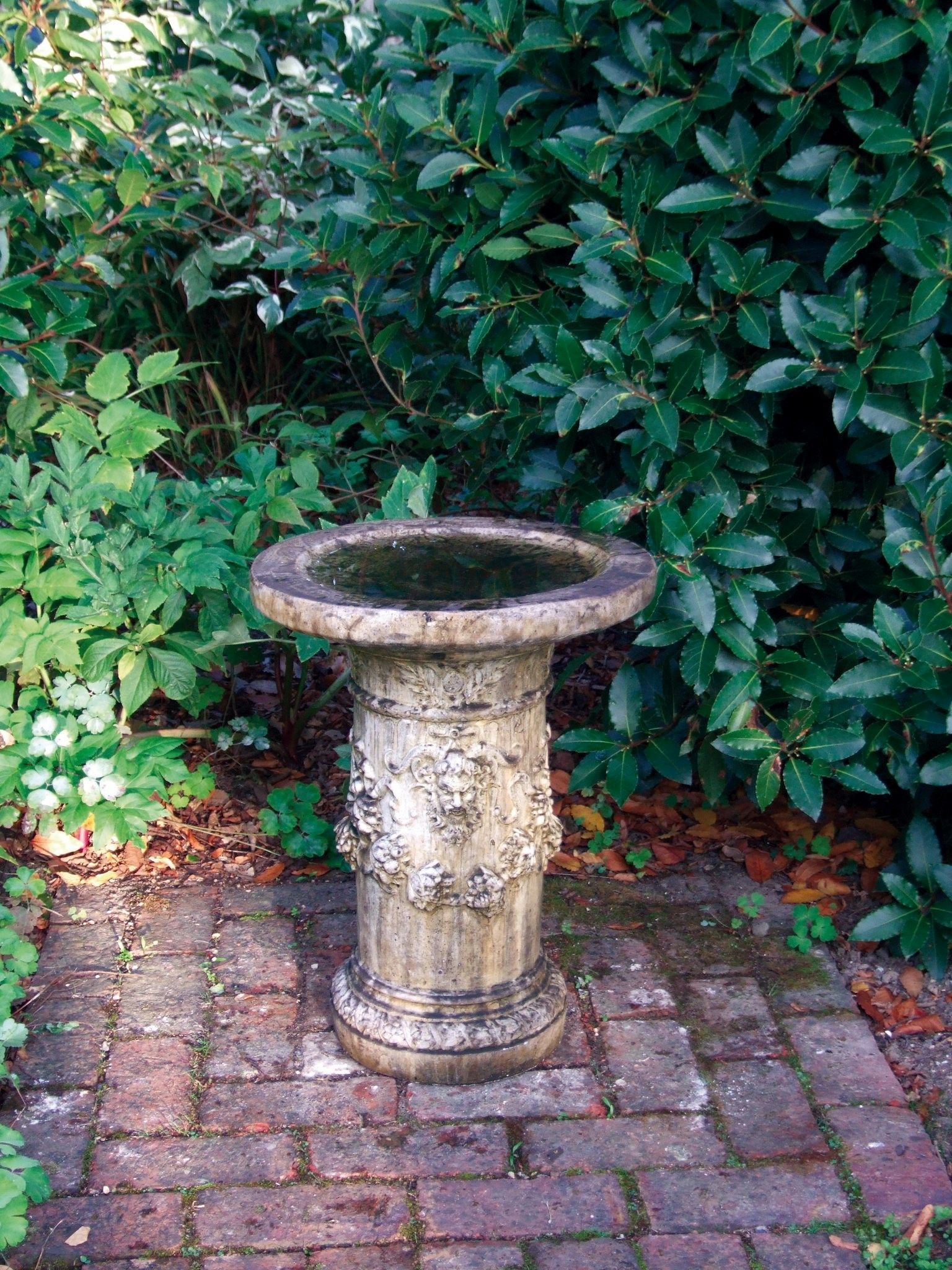 draped pan birdbath stone garden statue