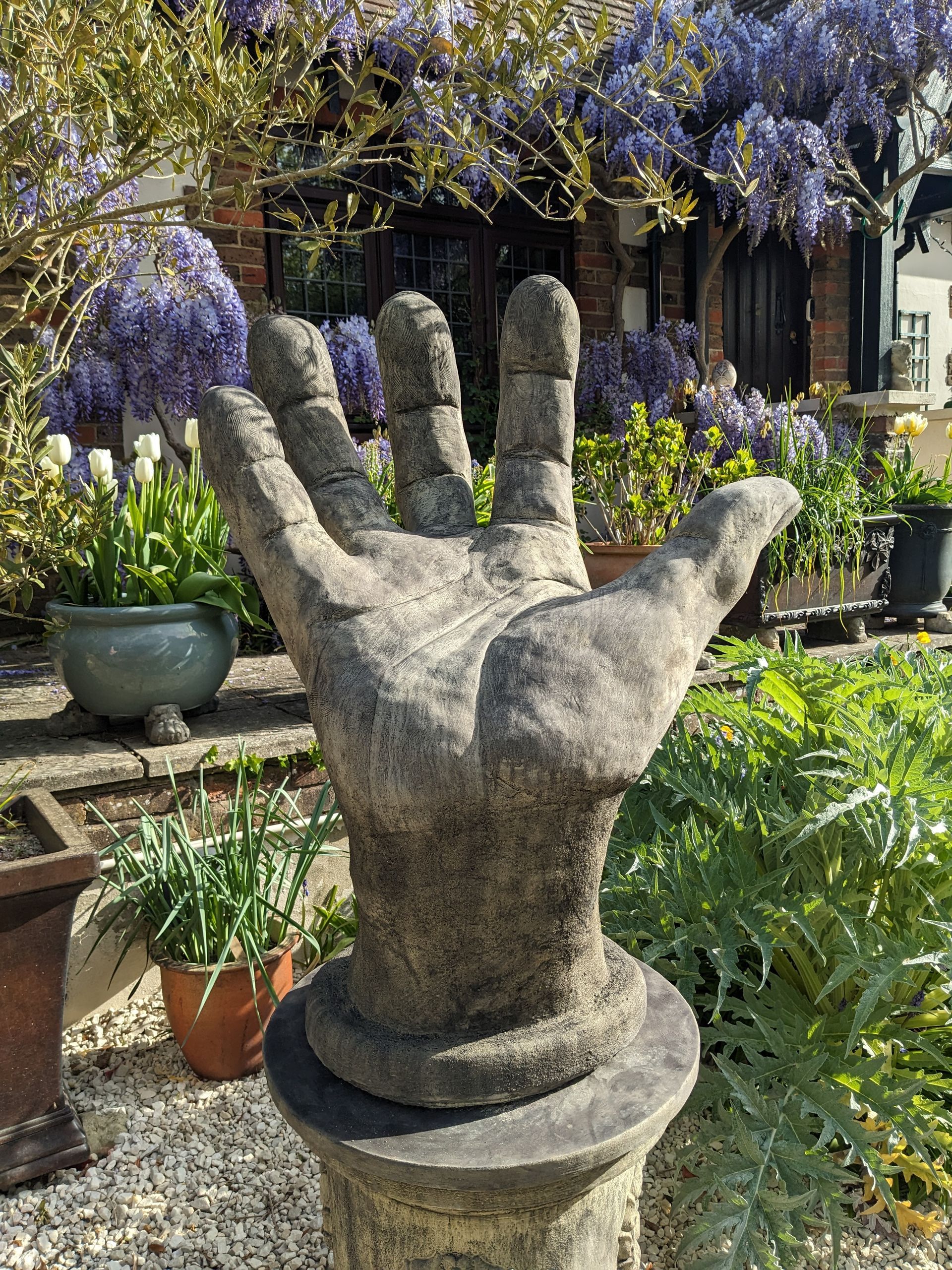hand right large grand stone garden statue