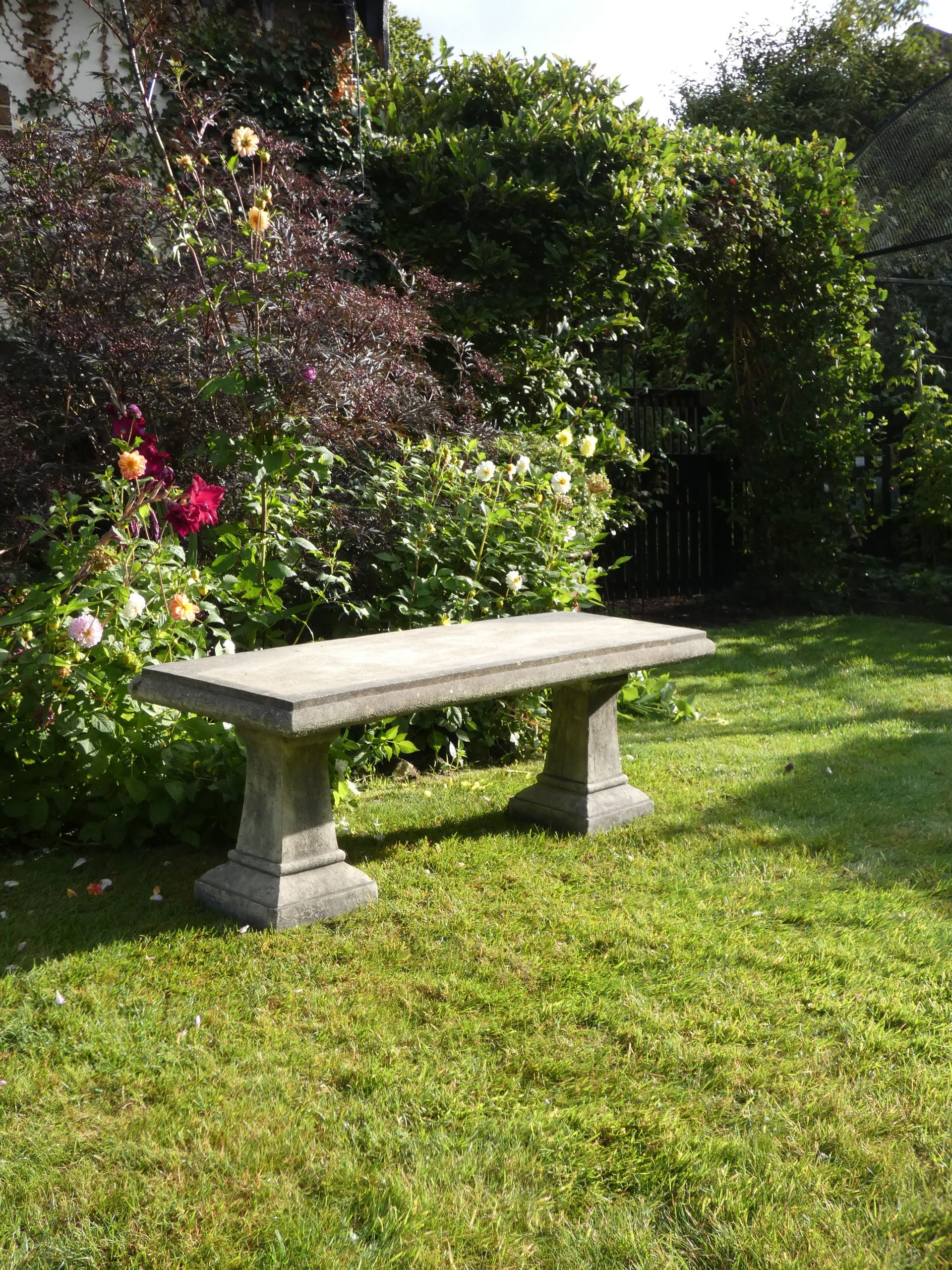 art nouveau long bench stone garden statue