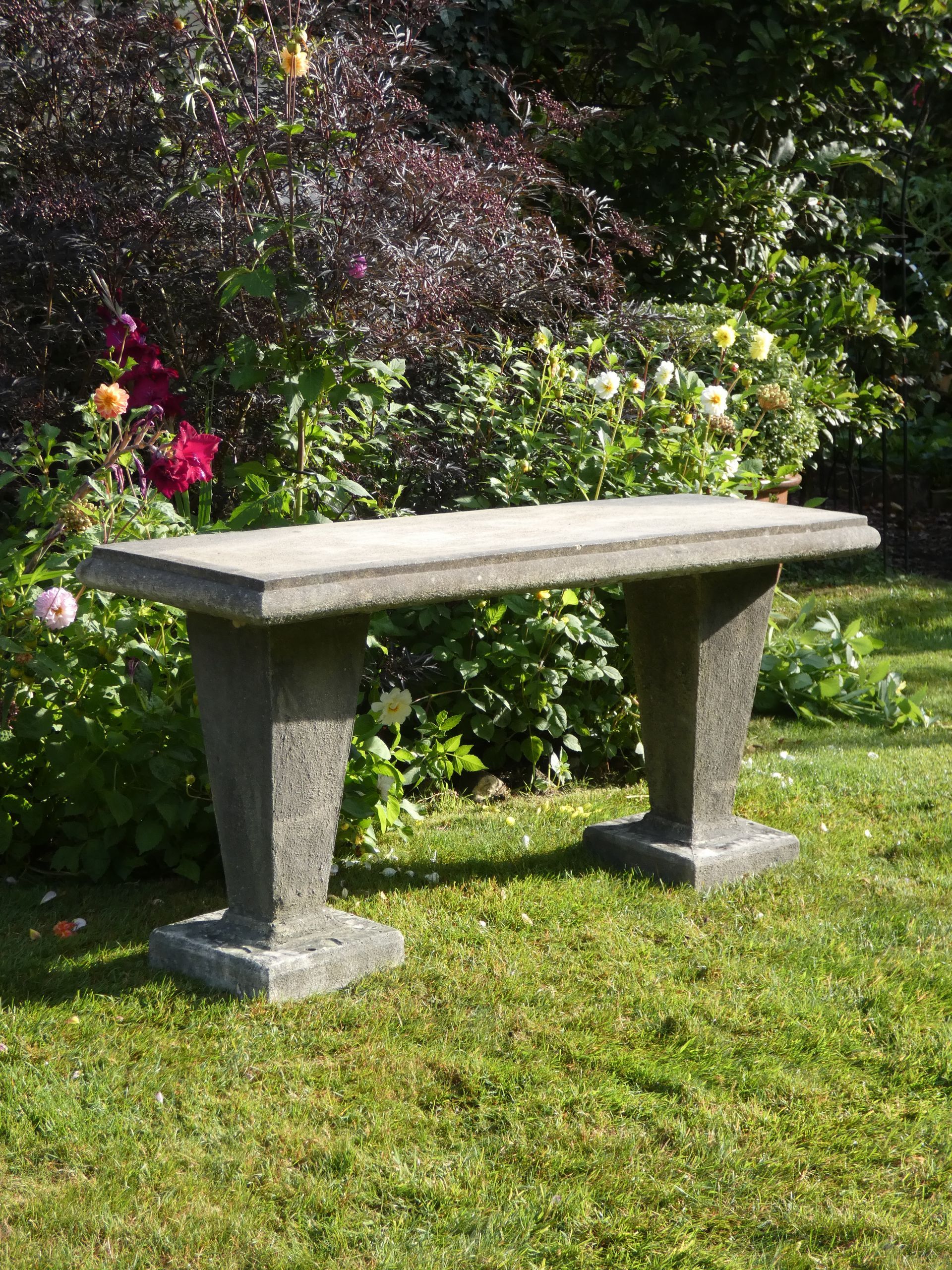 art nouveau table long bench stone garden statue