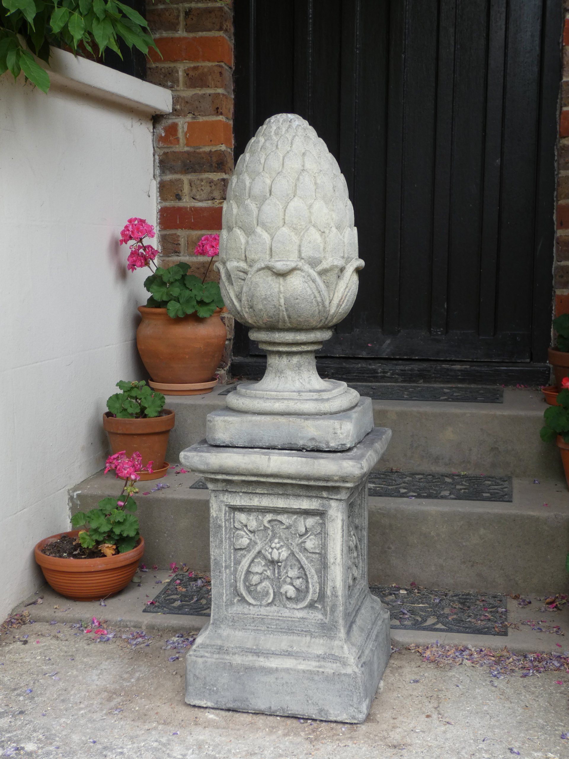 large fir cone finial stone garden statue