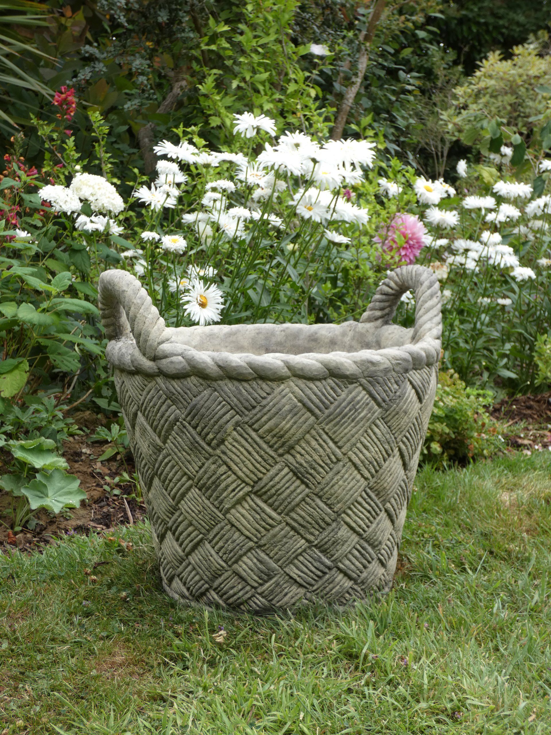 large basket vase stone garden statue