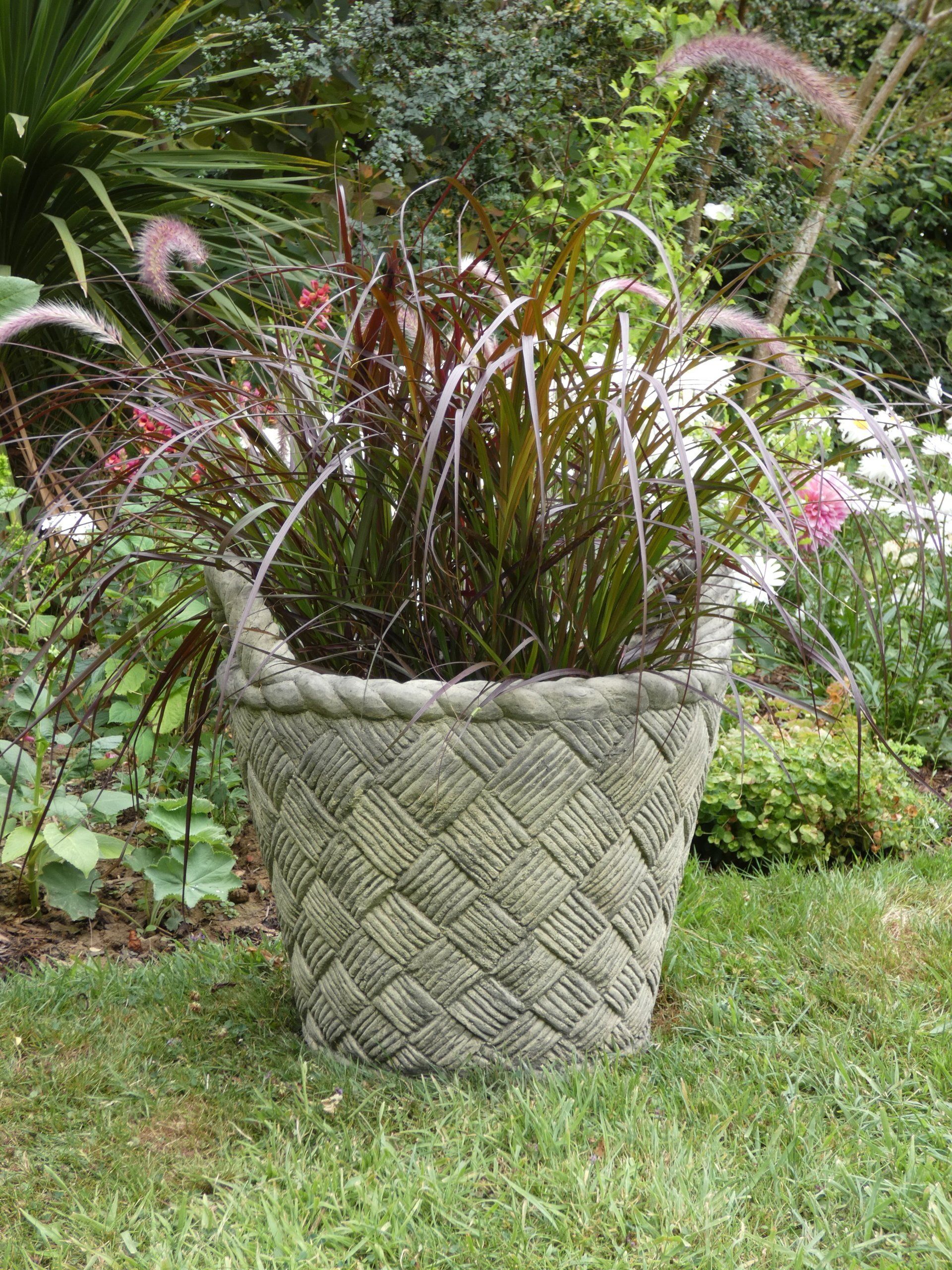 large basket vase stone garden statue