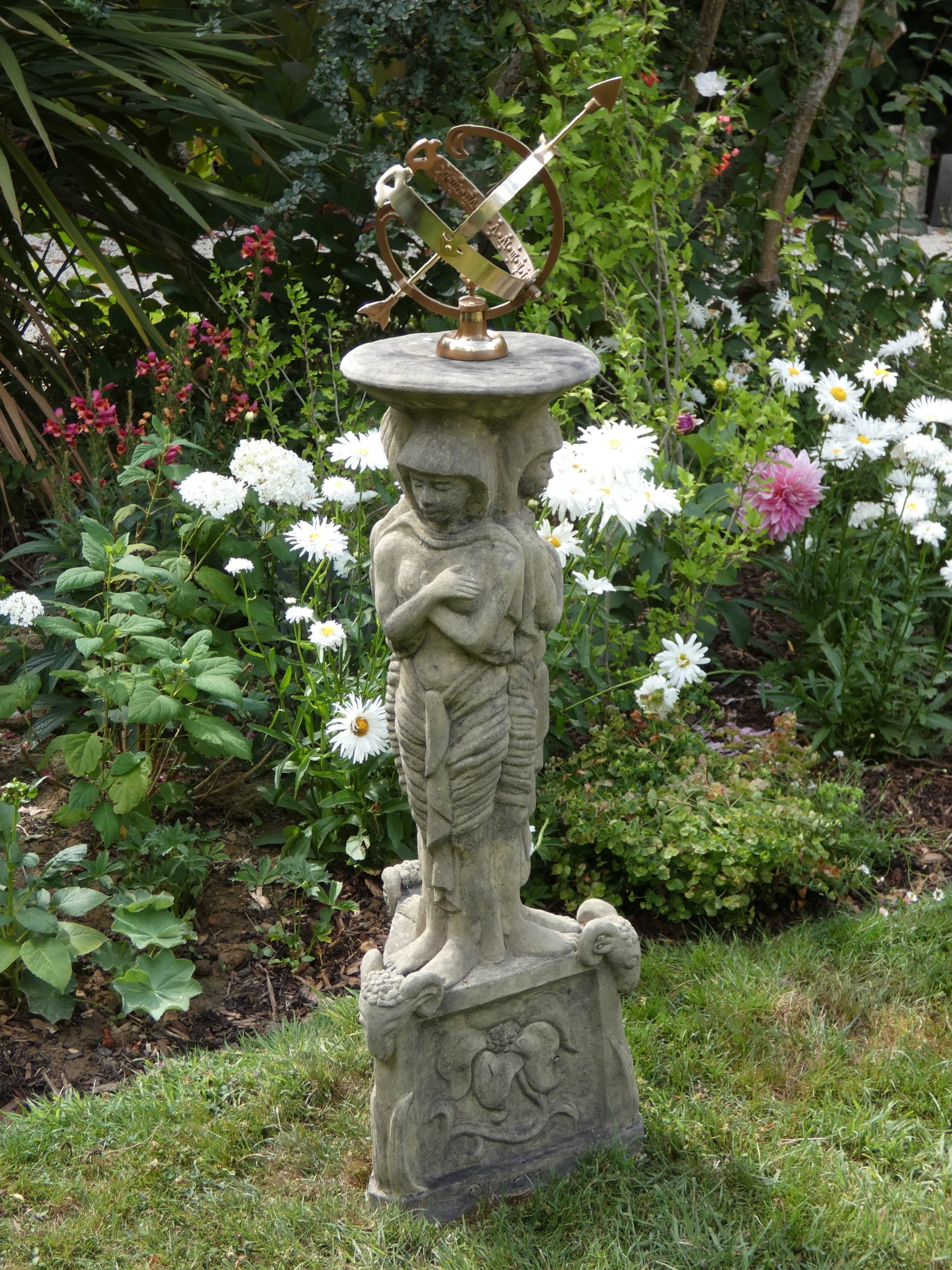 egyptian pedestal brass medium armillary stone garden statue