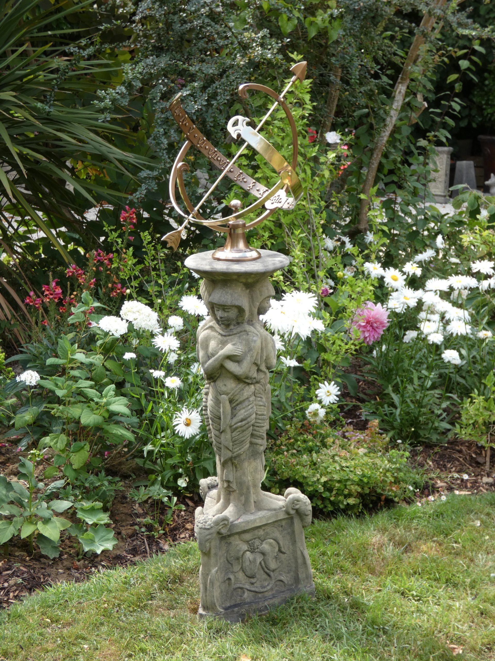 egyptian pedestal brass large armillary stone garden statue