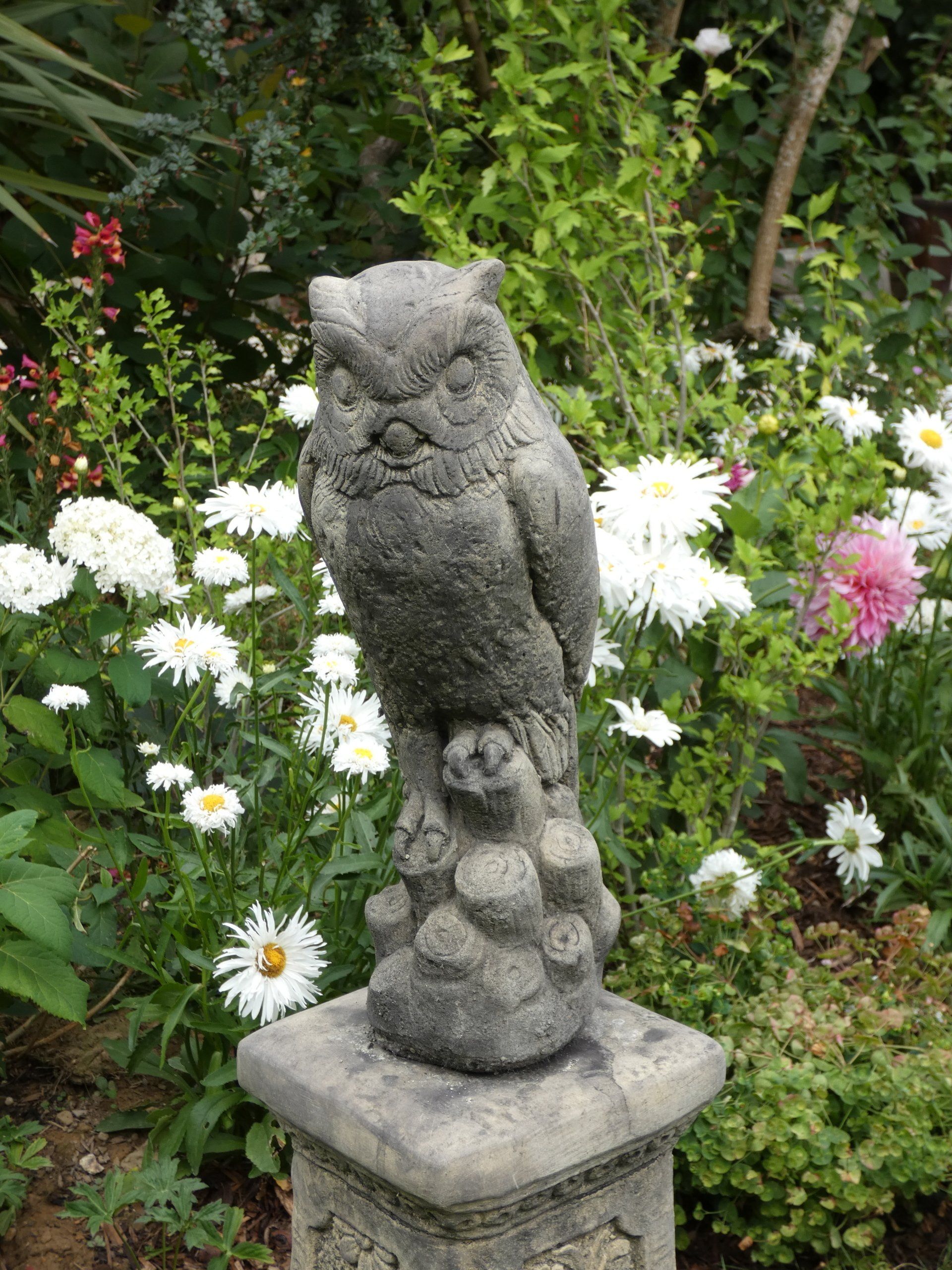 medium owl stone garden statue