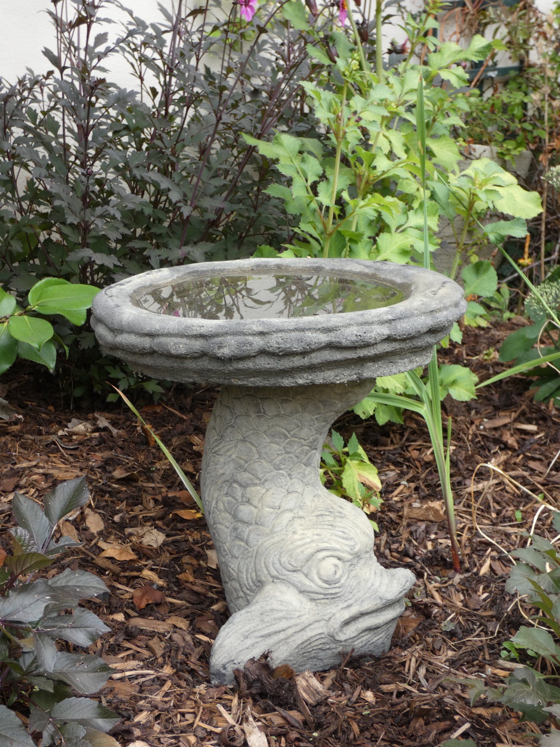 dolphin birdbath stone garden statue