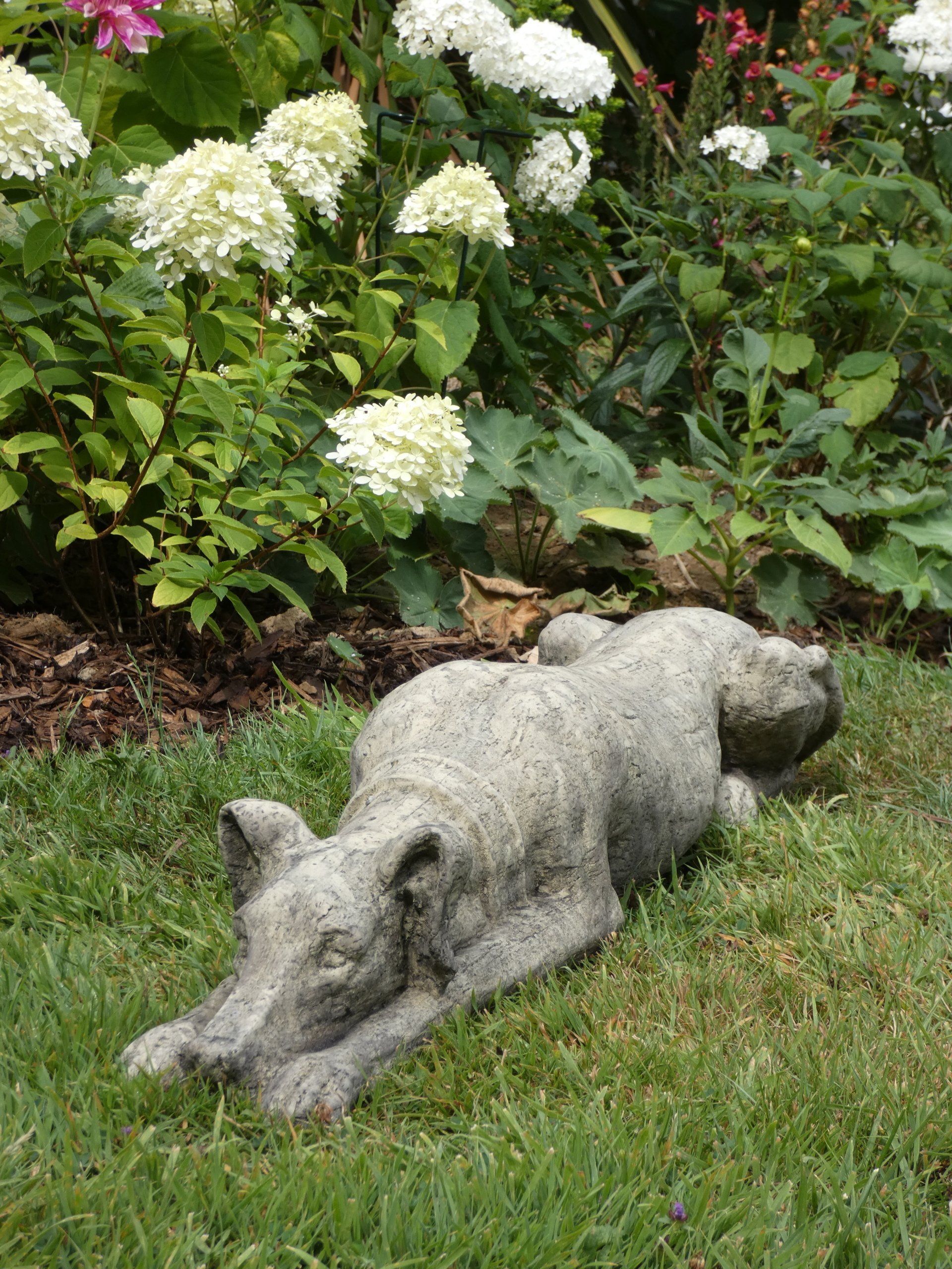 laying whippet greyhound stone garden statue