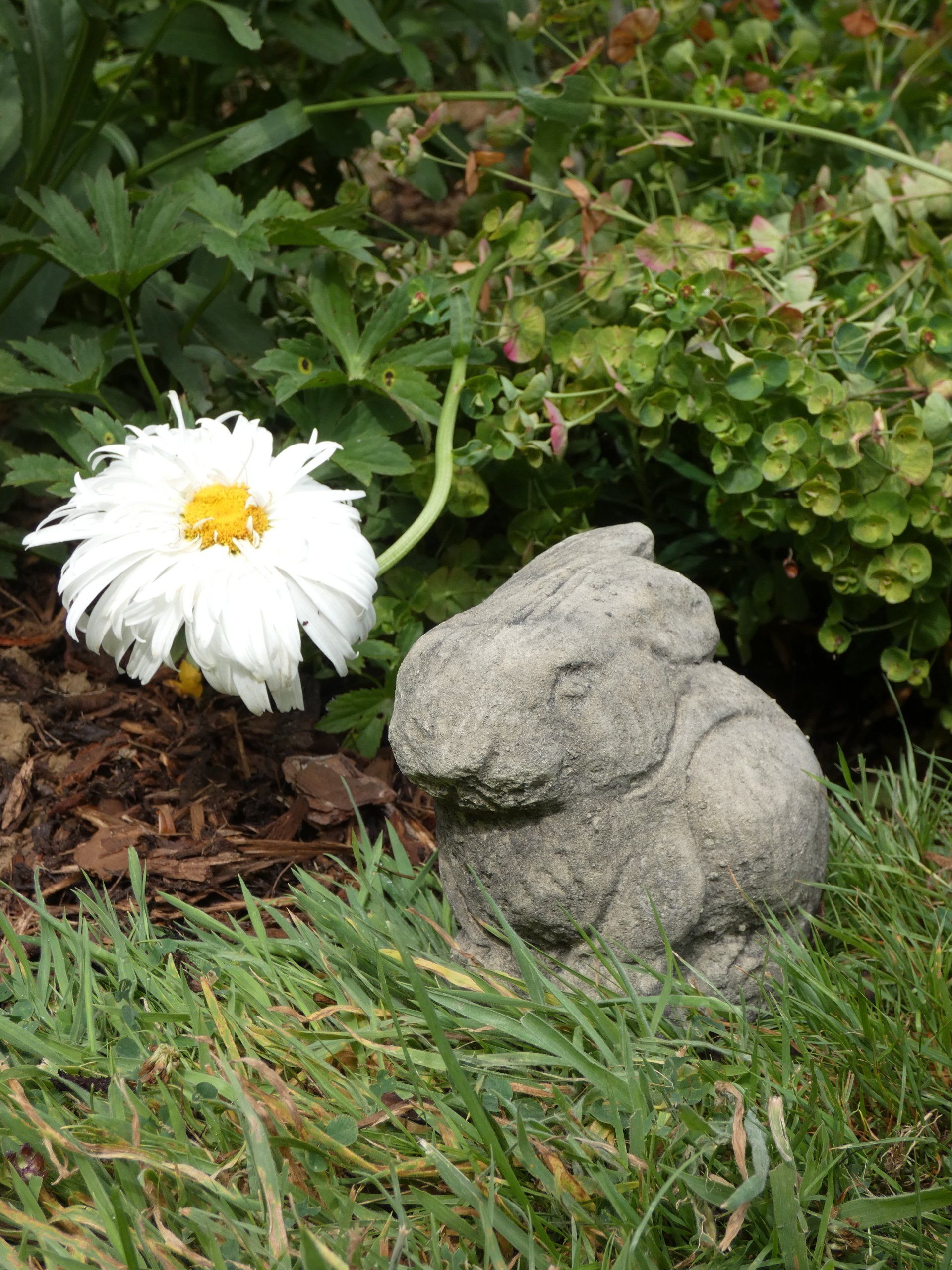 crouching rabbit stone garden statue