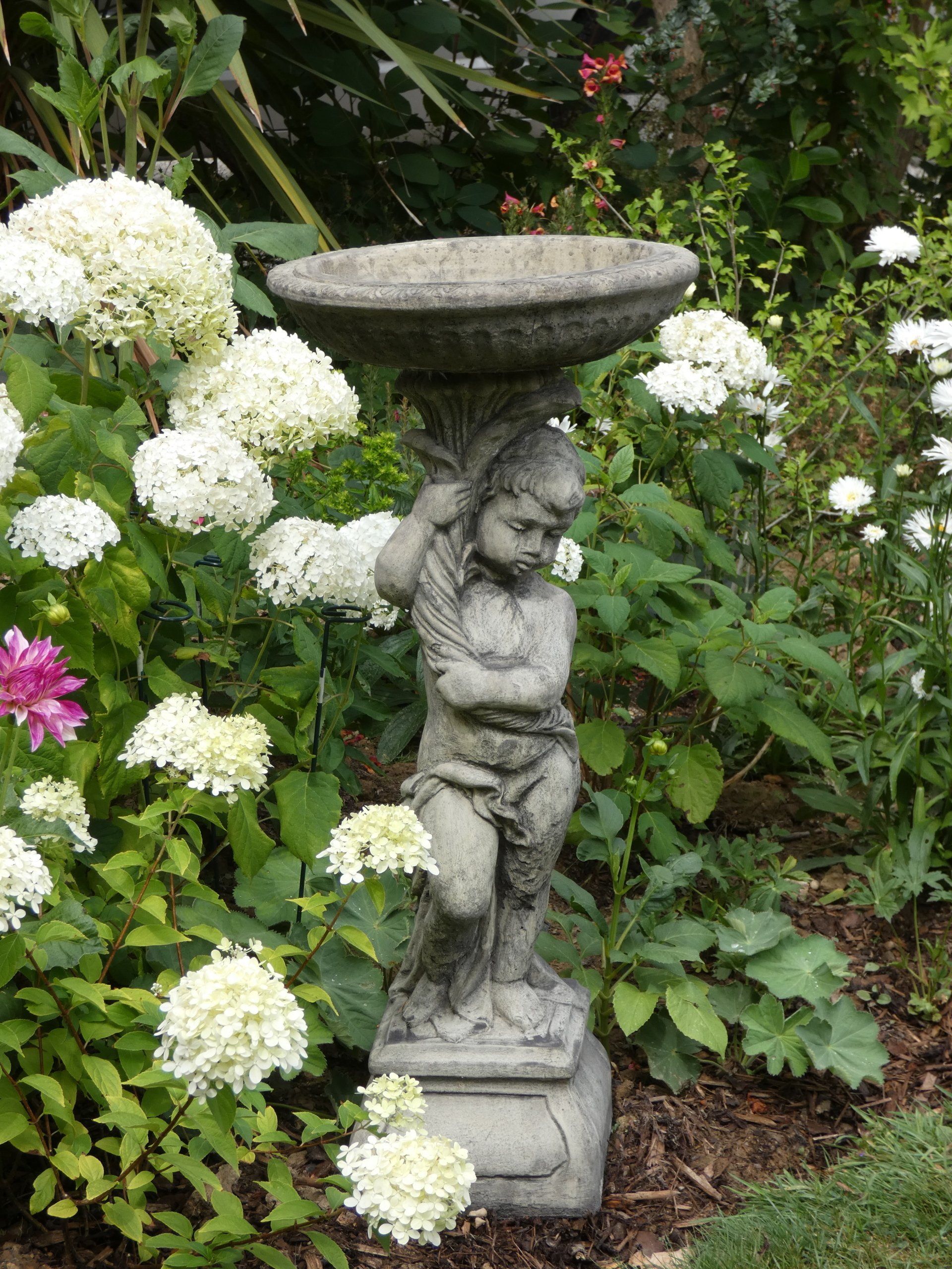 urchin birdbath stone garden statue