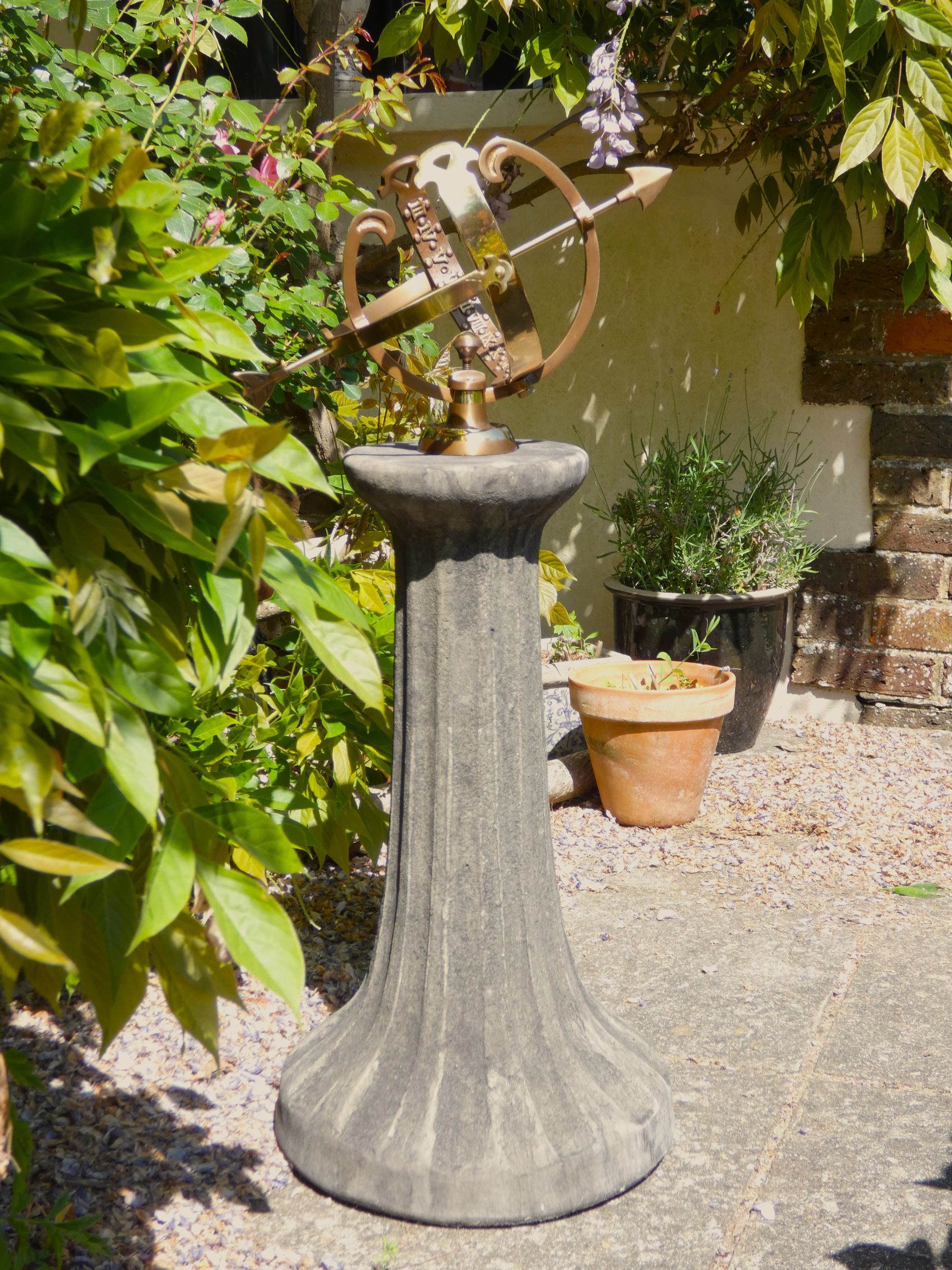 fluted armillary sundial stone garden statue