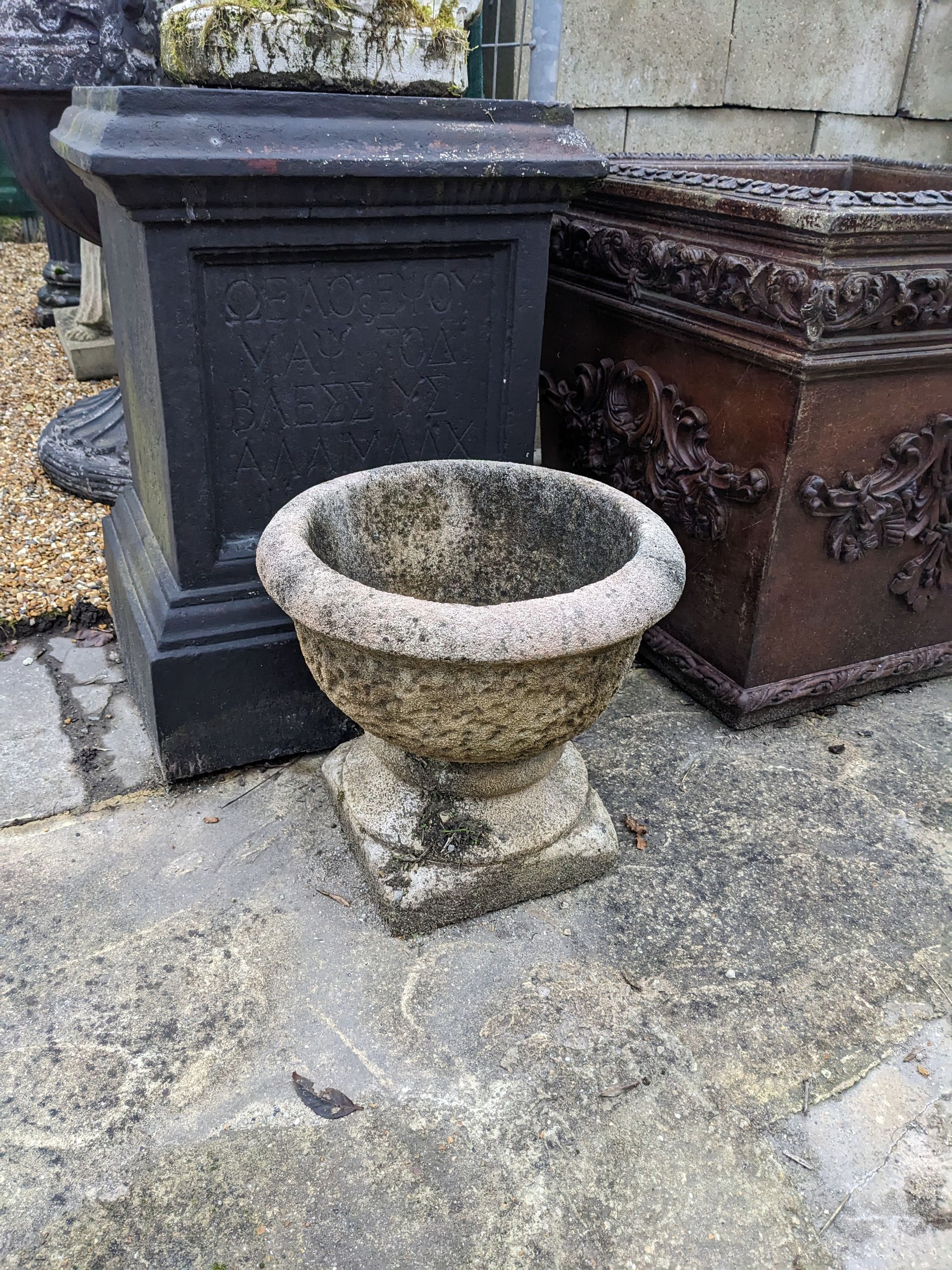 rustic vase tub urn planter stone garden statue