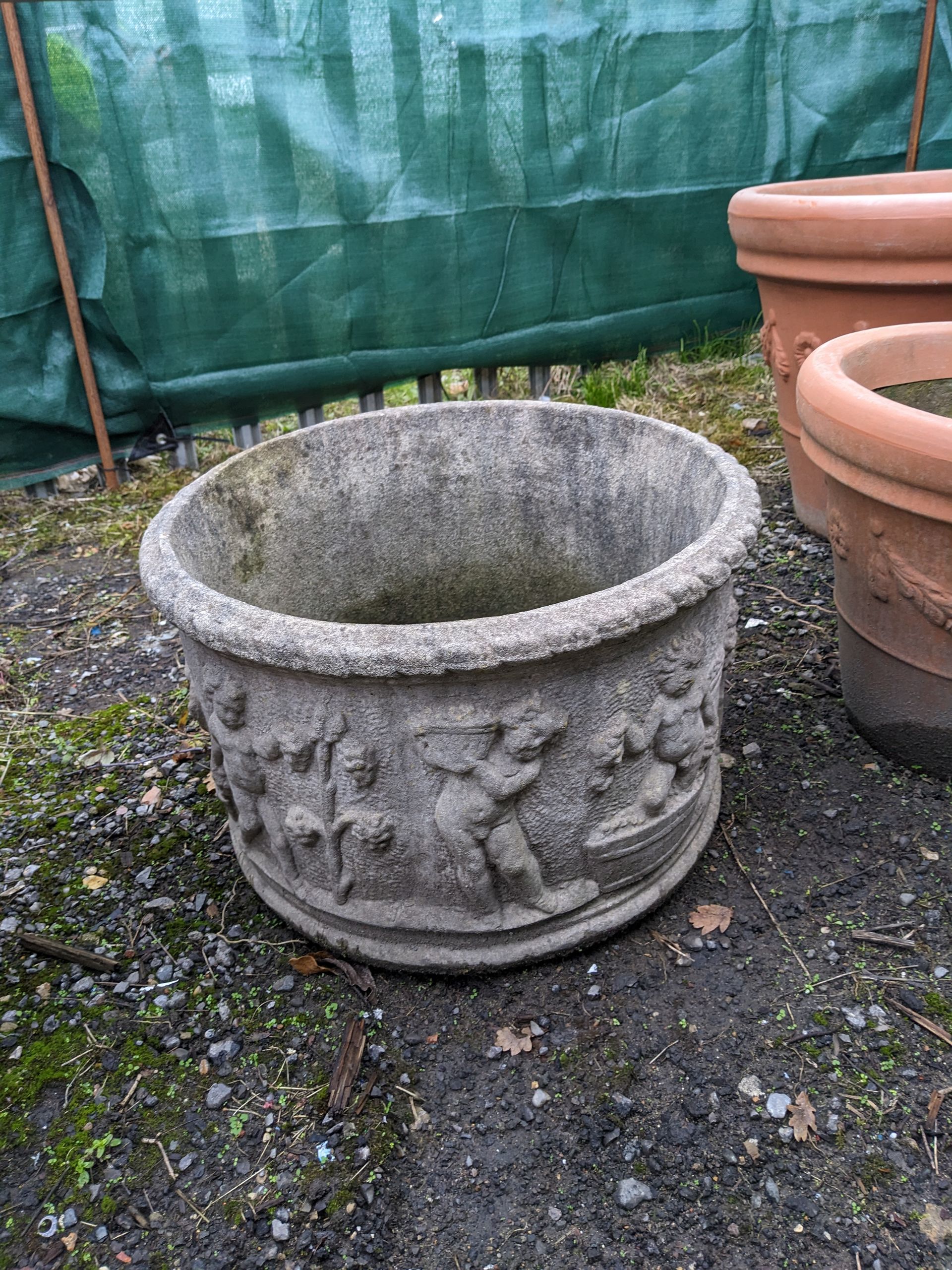low cherub vase tub urn planter stone garden statue