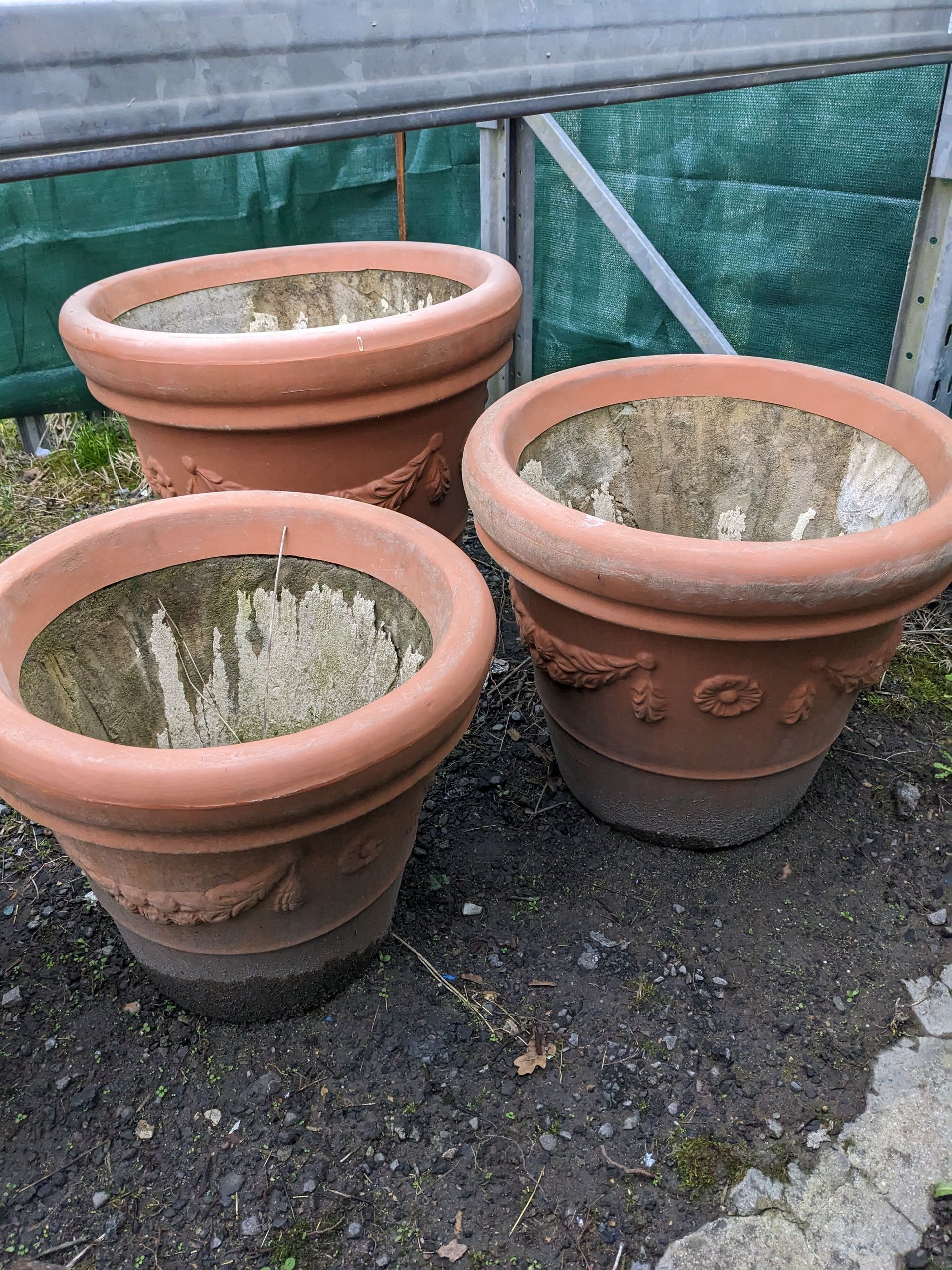 three set vase tub urn planter stone garden statue
