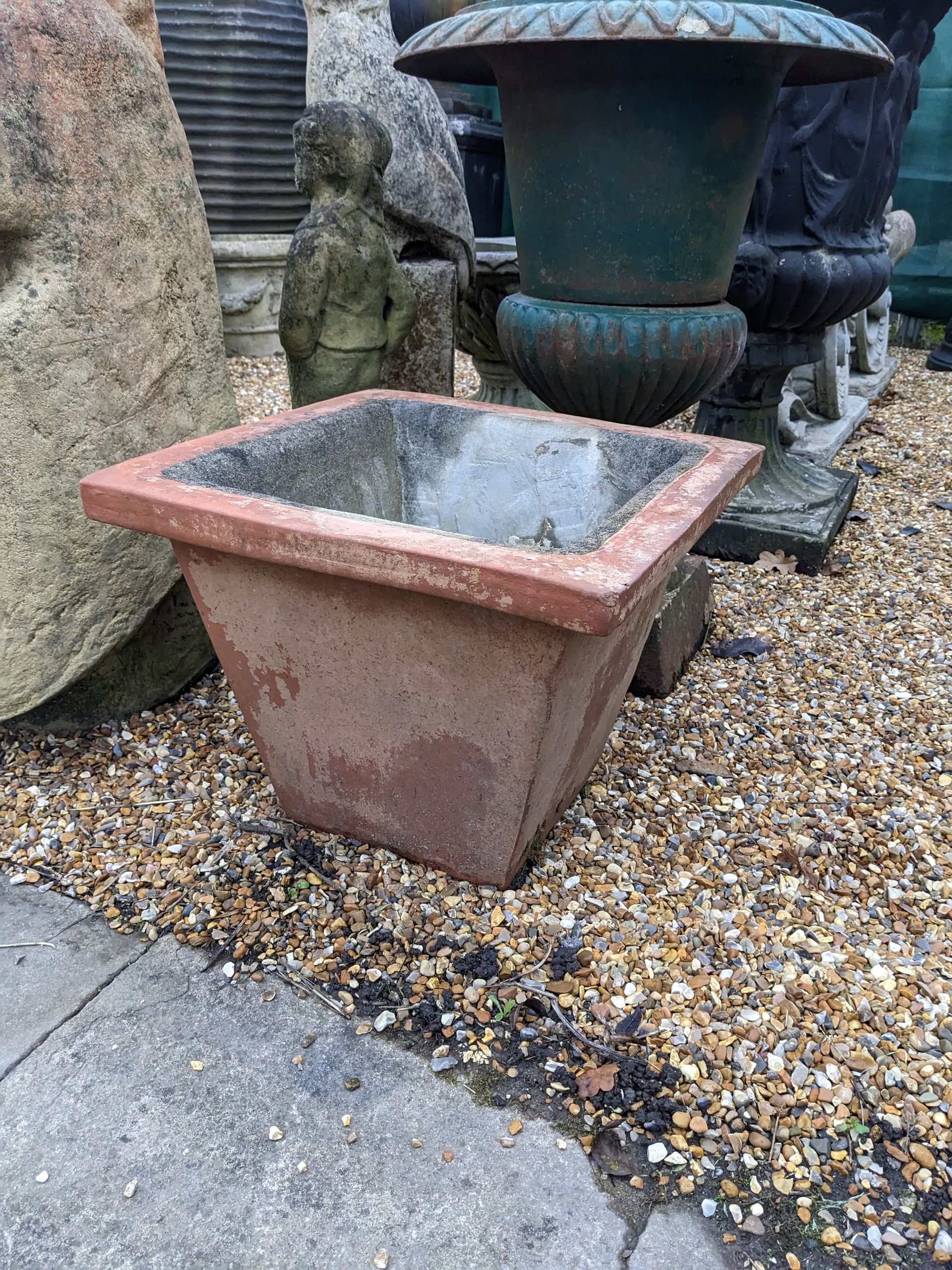 square tapered vase tub urn planter stone garden statue