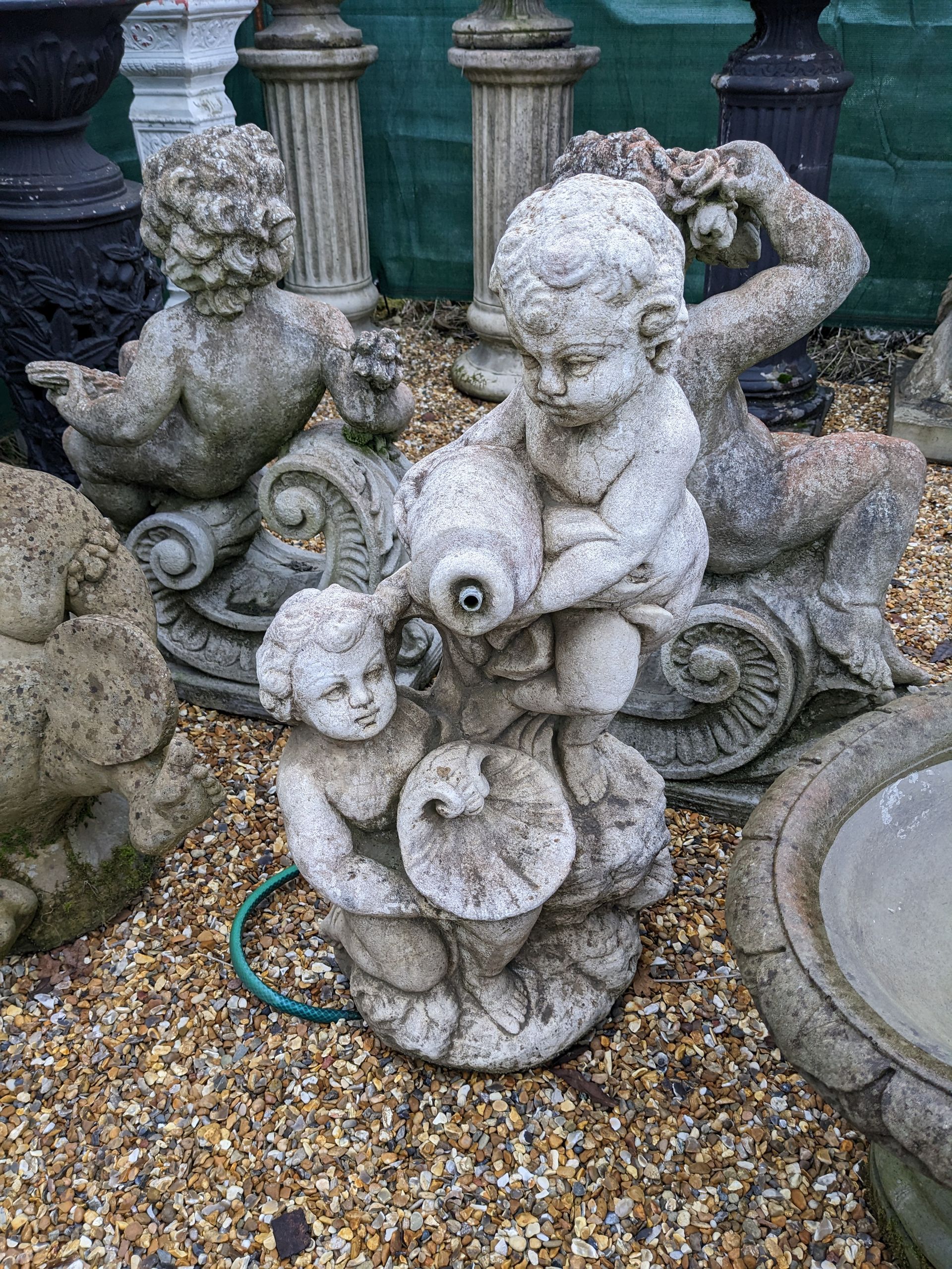 two cherubs fountain stone garden statue