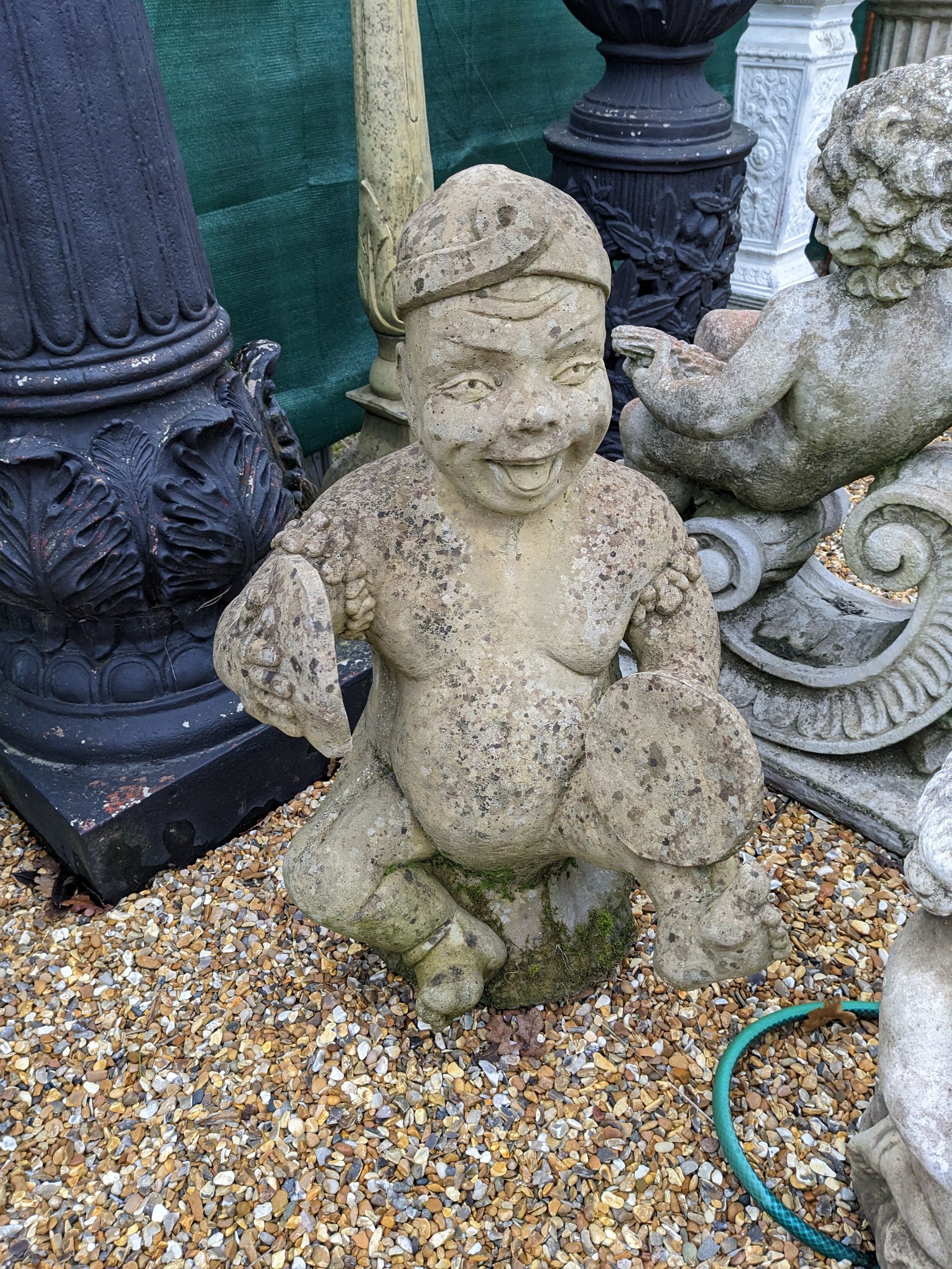 cymbals player chinese oriental stone garden statue