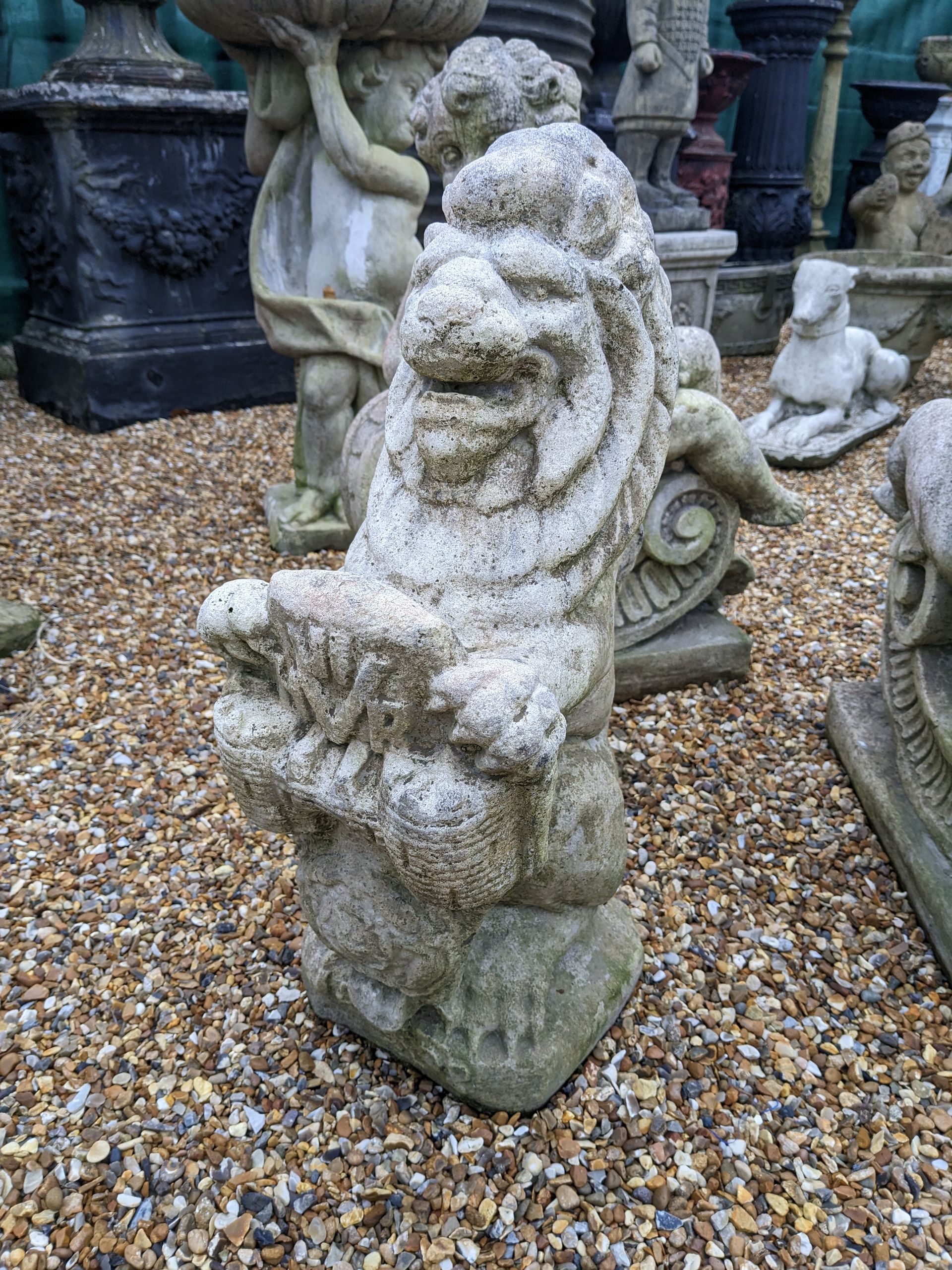 heraldic lion stone garden statue