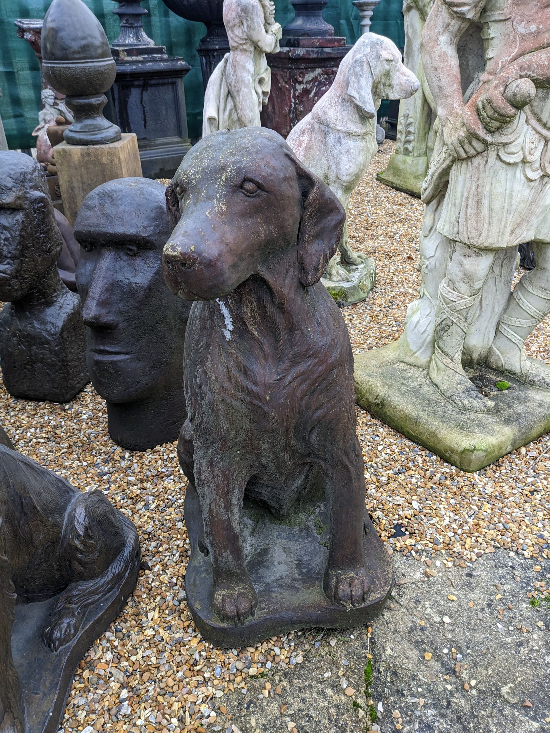 setter dog hound stone garden statue