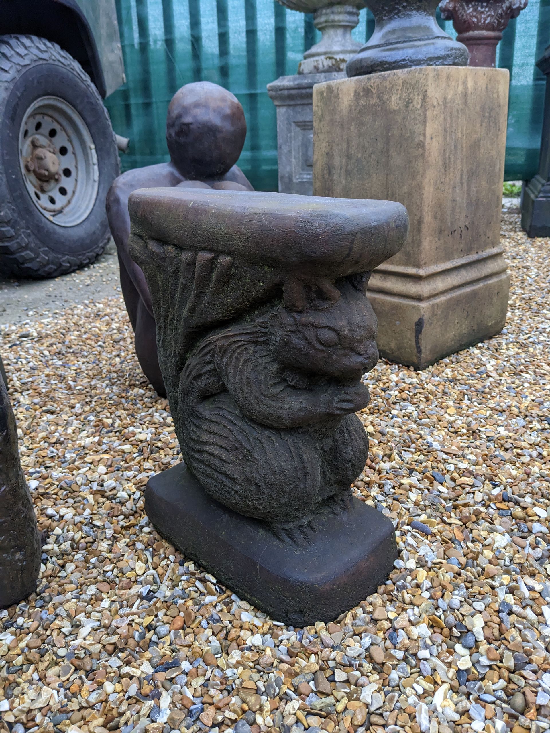 squirrel bench base stand stone garden statue