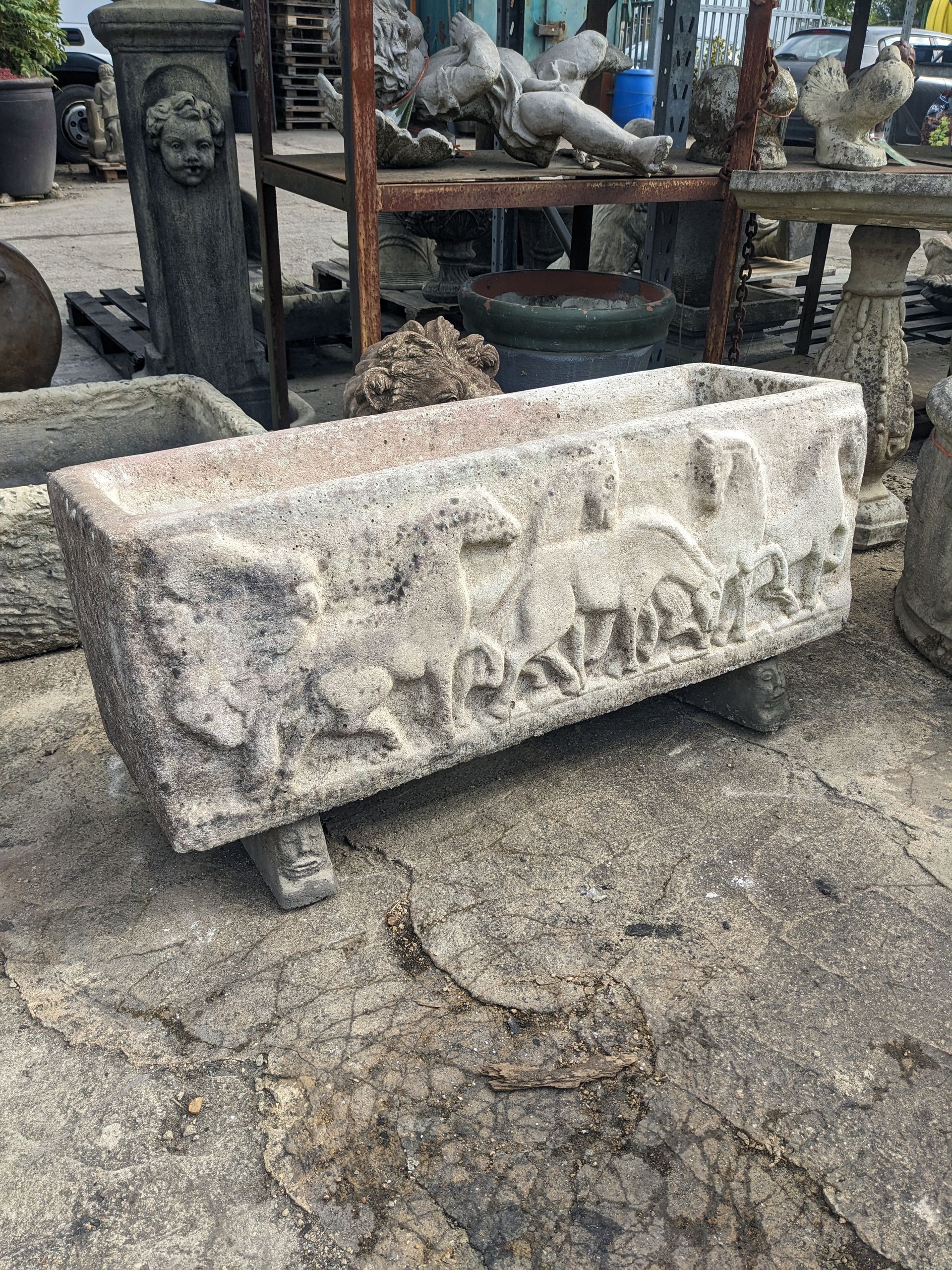 equine horses trough vase tub urn planter stone garden statue