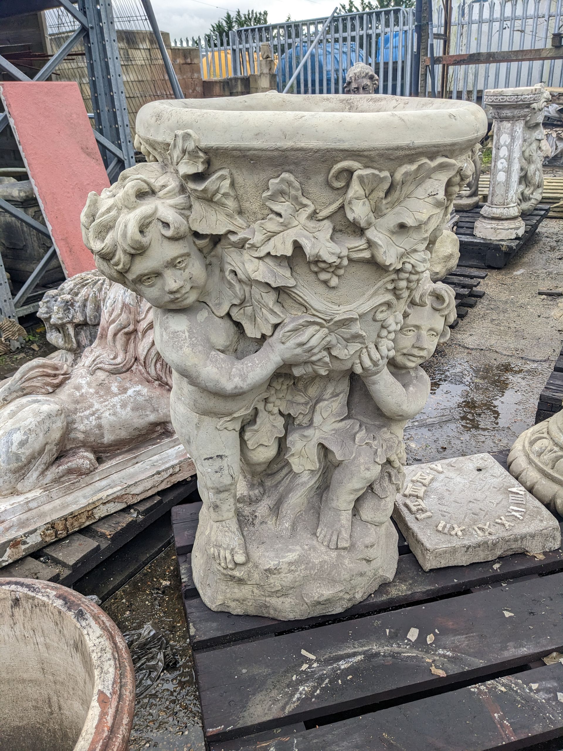 cherubs vase tub urn planter stone garden statue