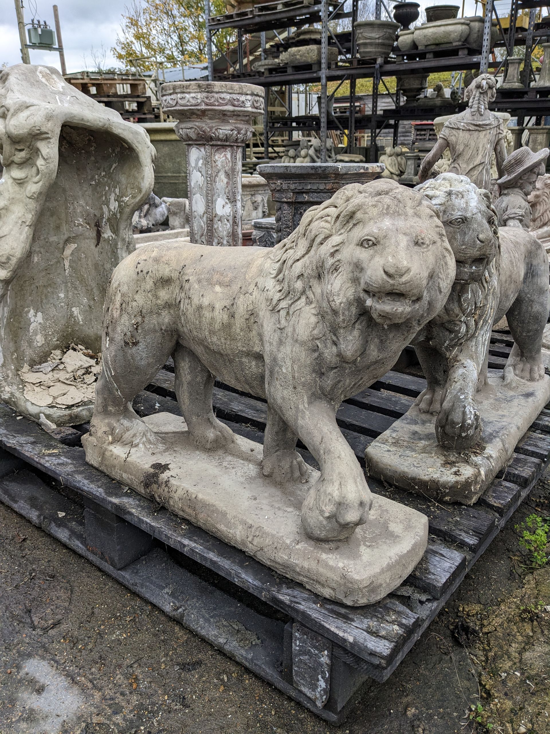 lion facing right stone garden statue