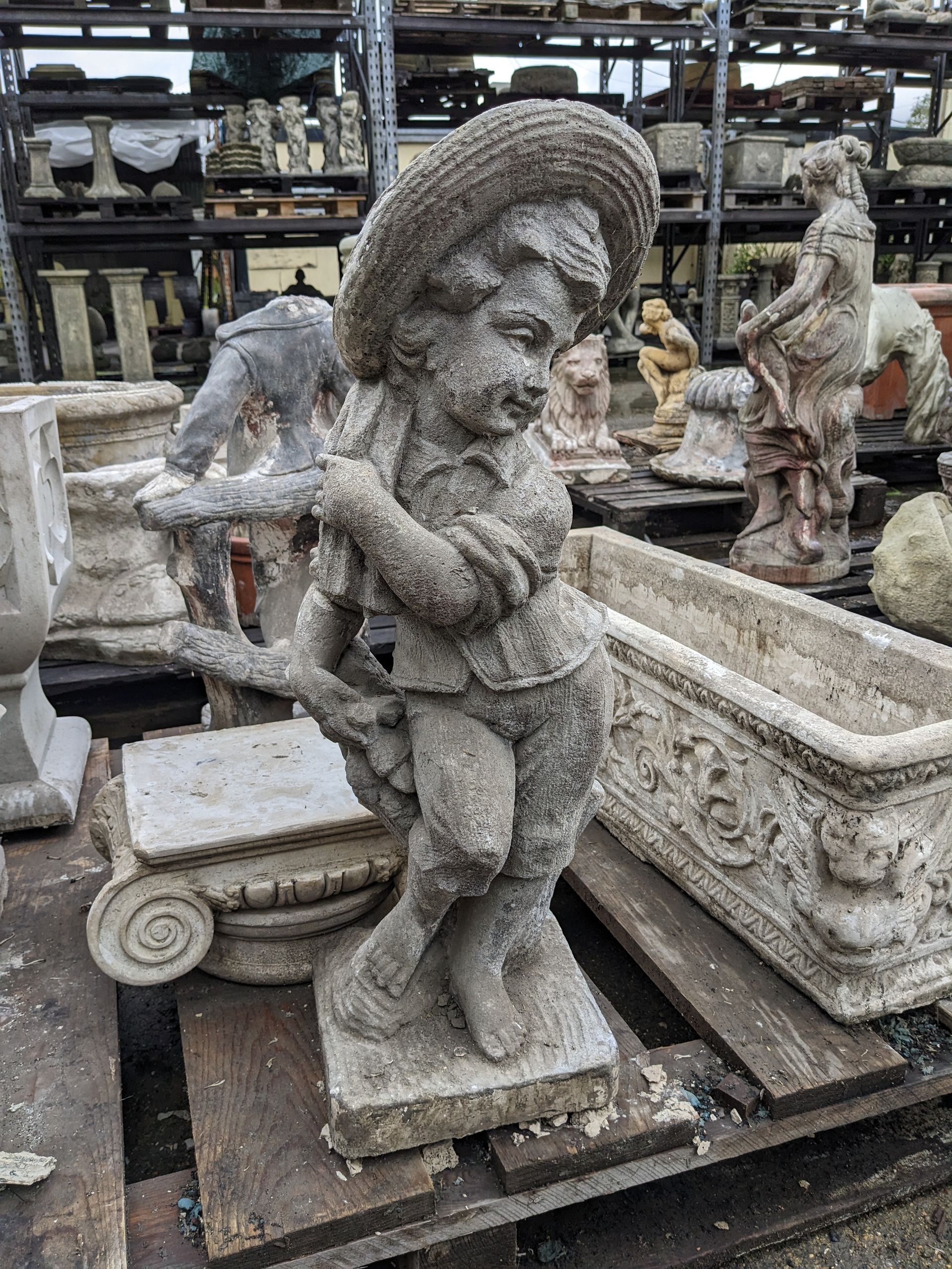 harvest autumn boy urchin stone garden statue