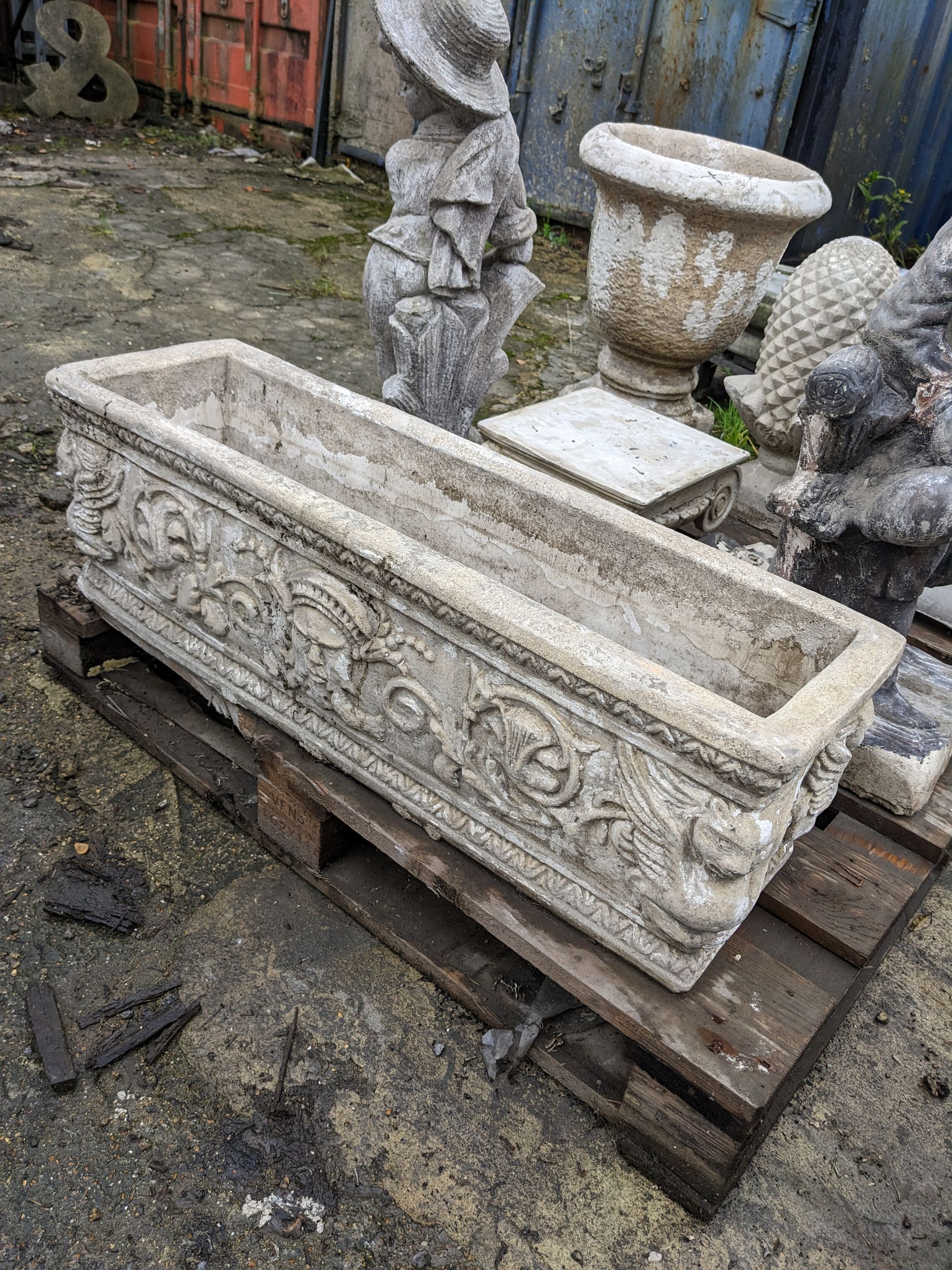 winged trough vase tub urn planter stone garden statue