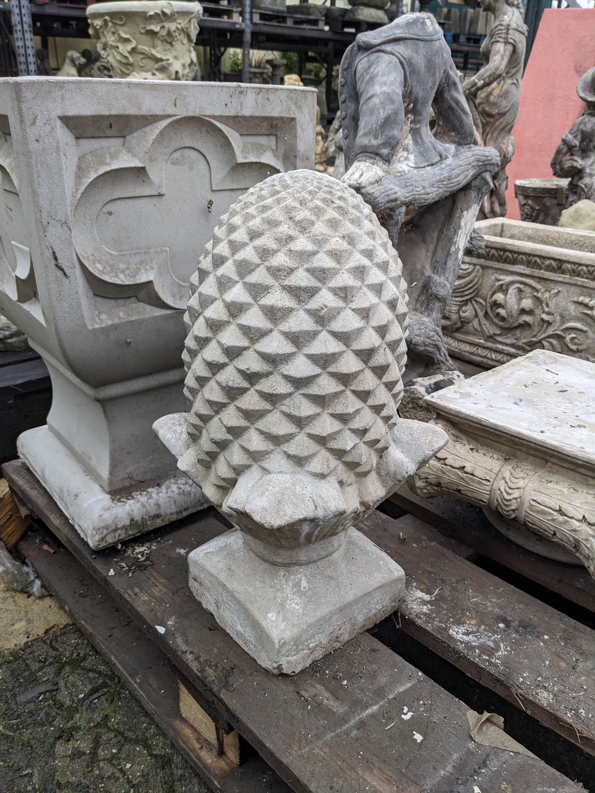 pine cone finial stone garden statue