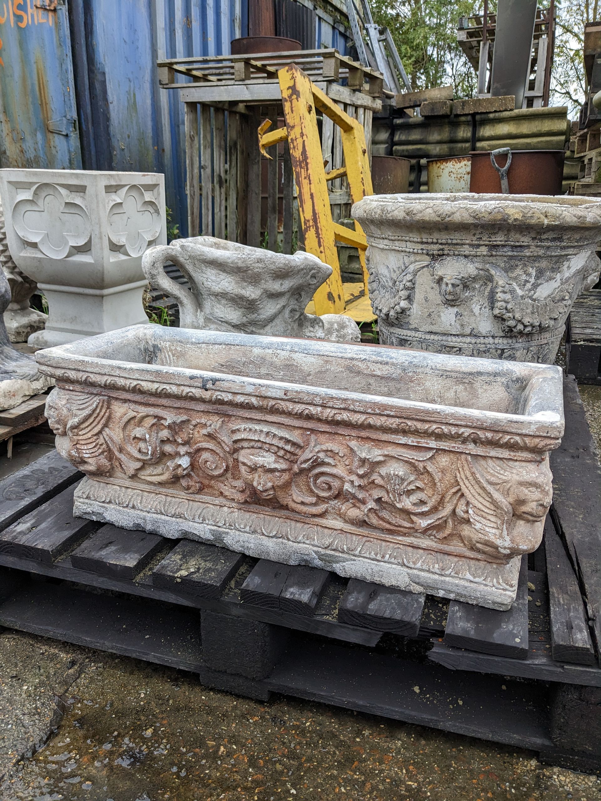gods head trough vase tub urn planter stone garden statue