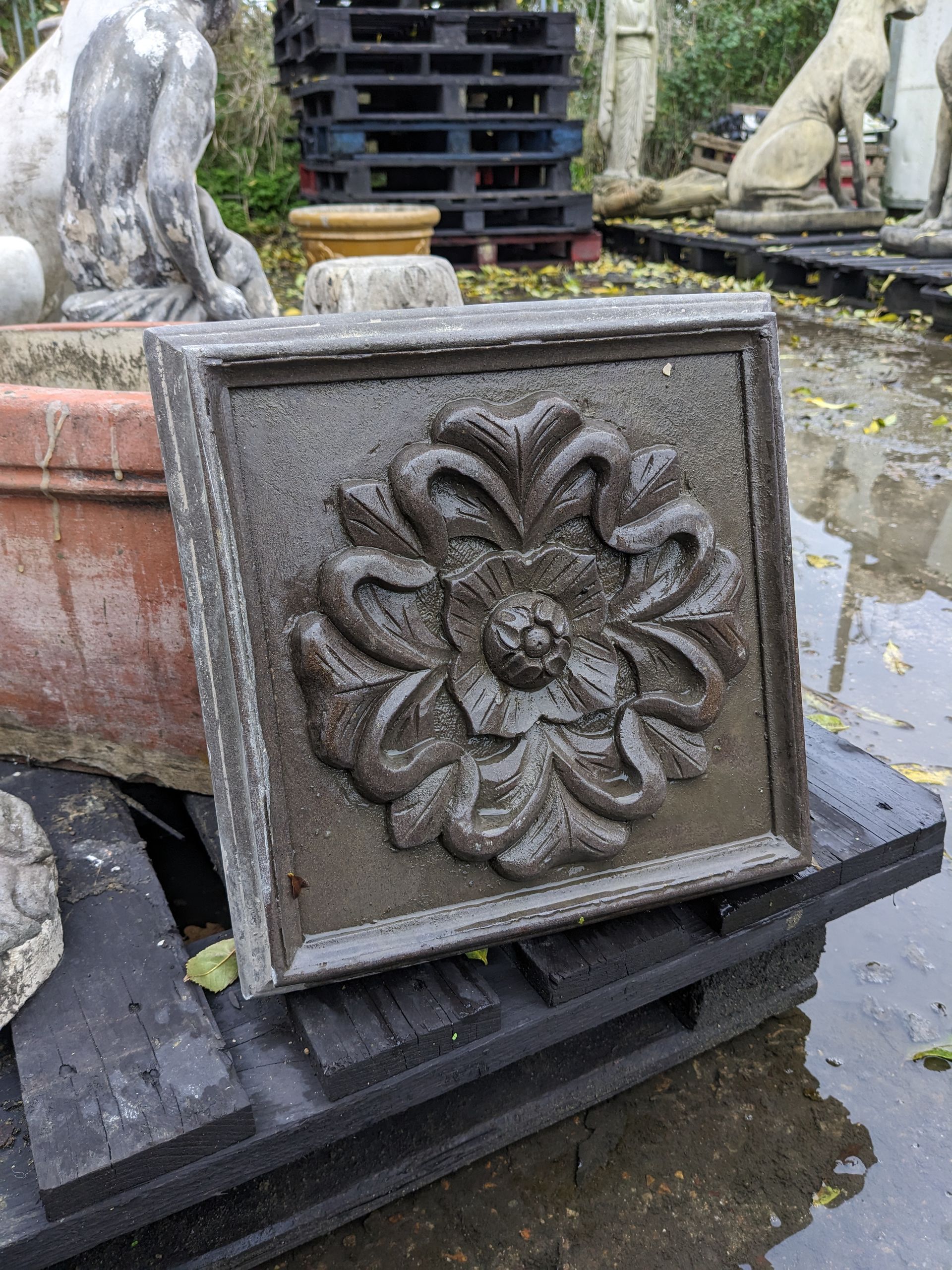 tudor plaque stone garden statue
