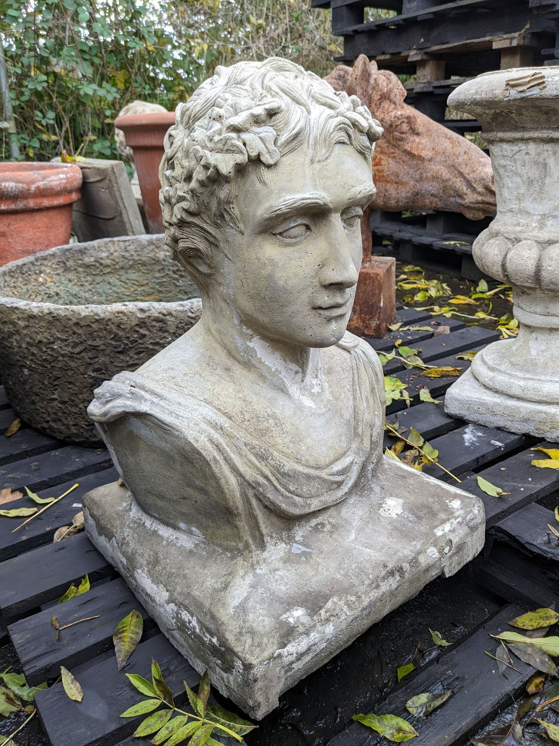 roman Caesar bust head stone garden statue