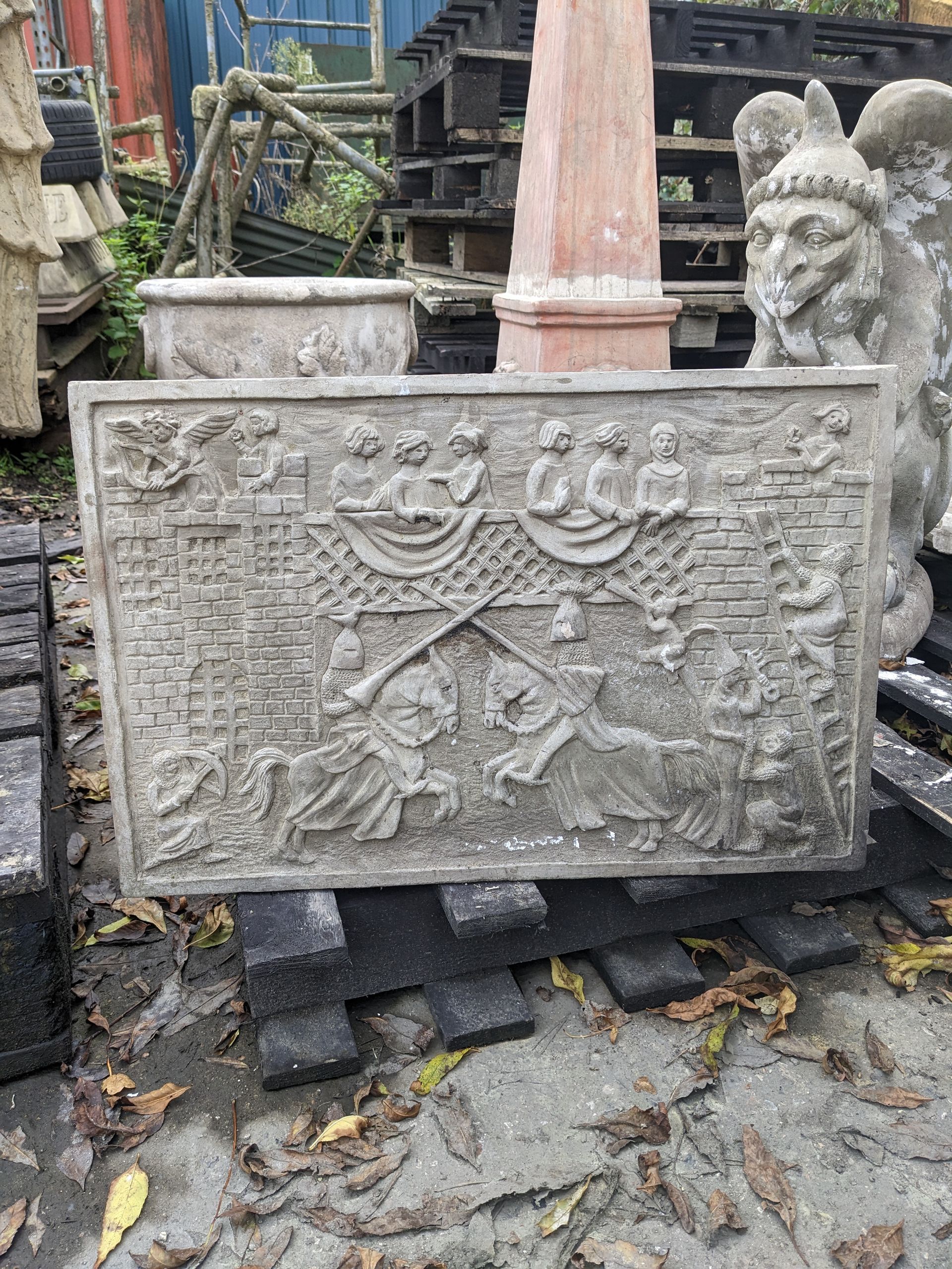 medieval plaque stone garden statue