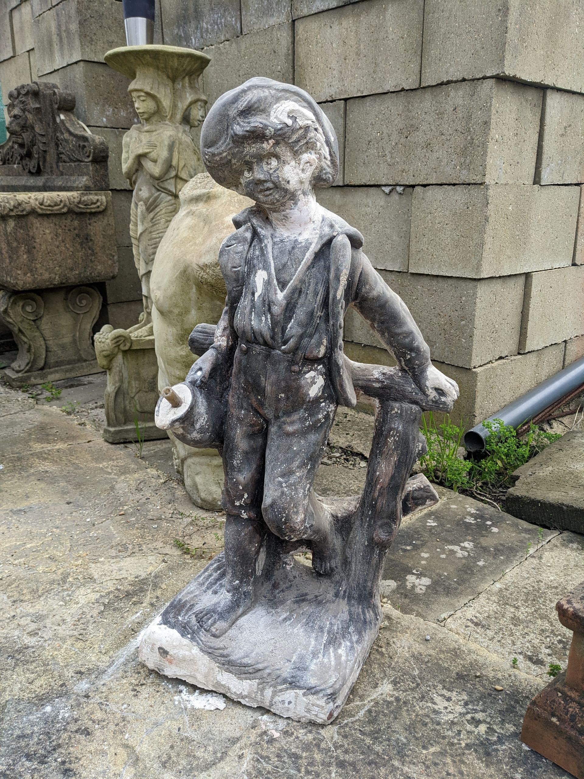 country boy urchin stone garden statue