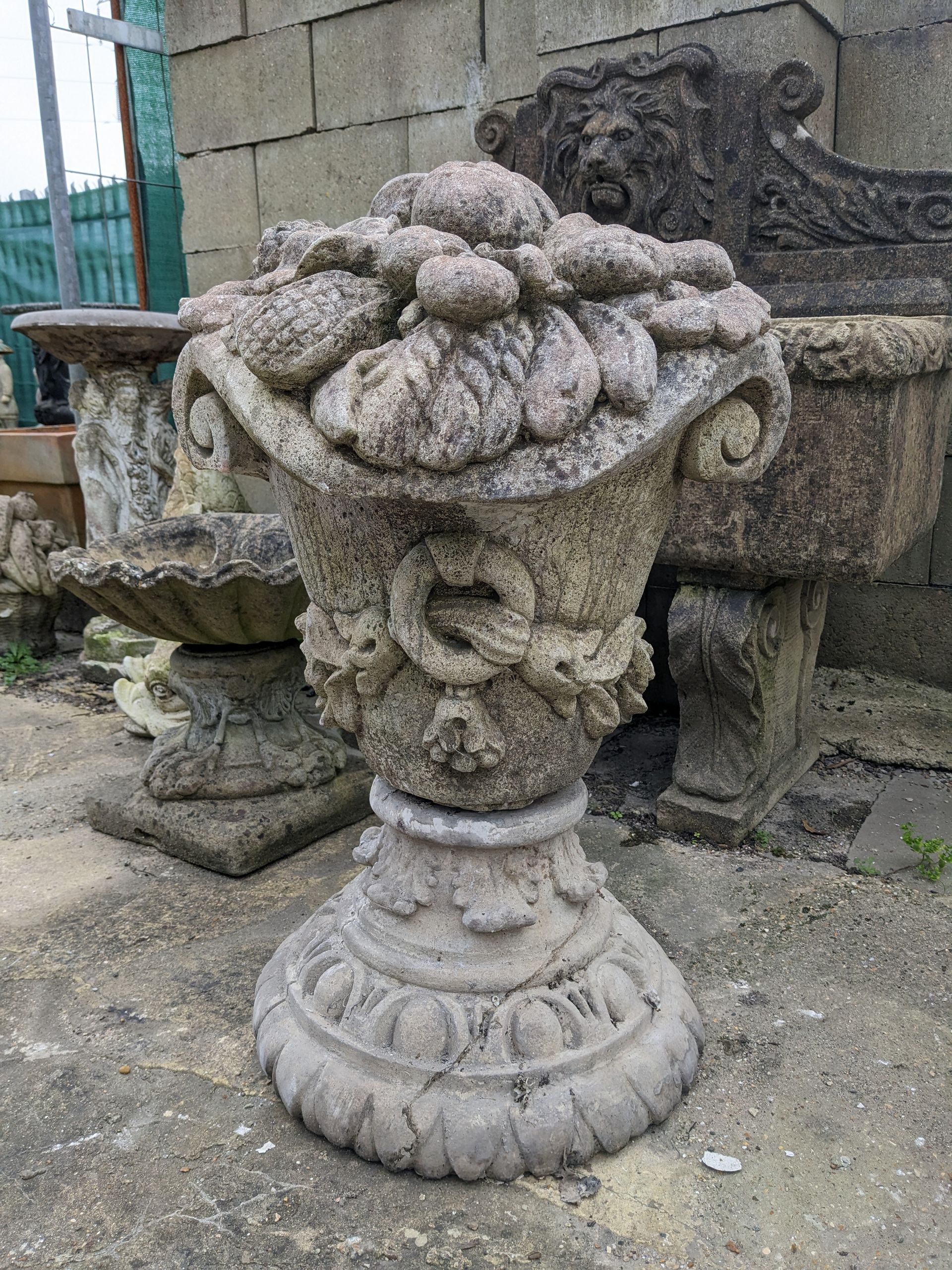 fruit finial stone garden statue
