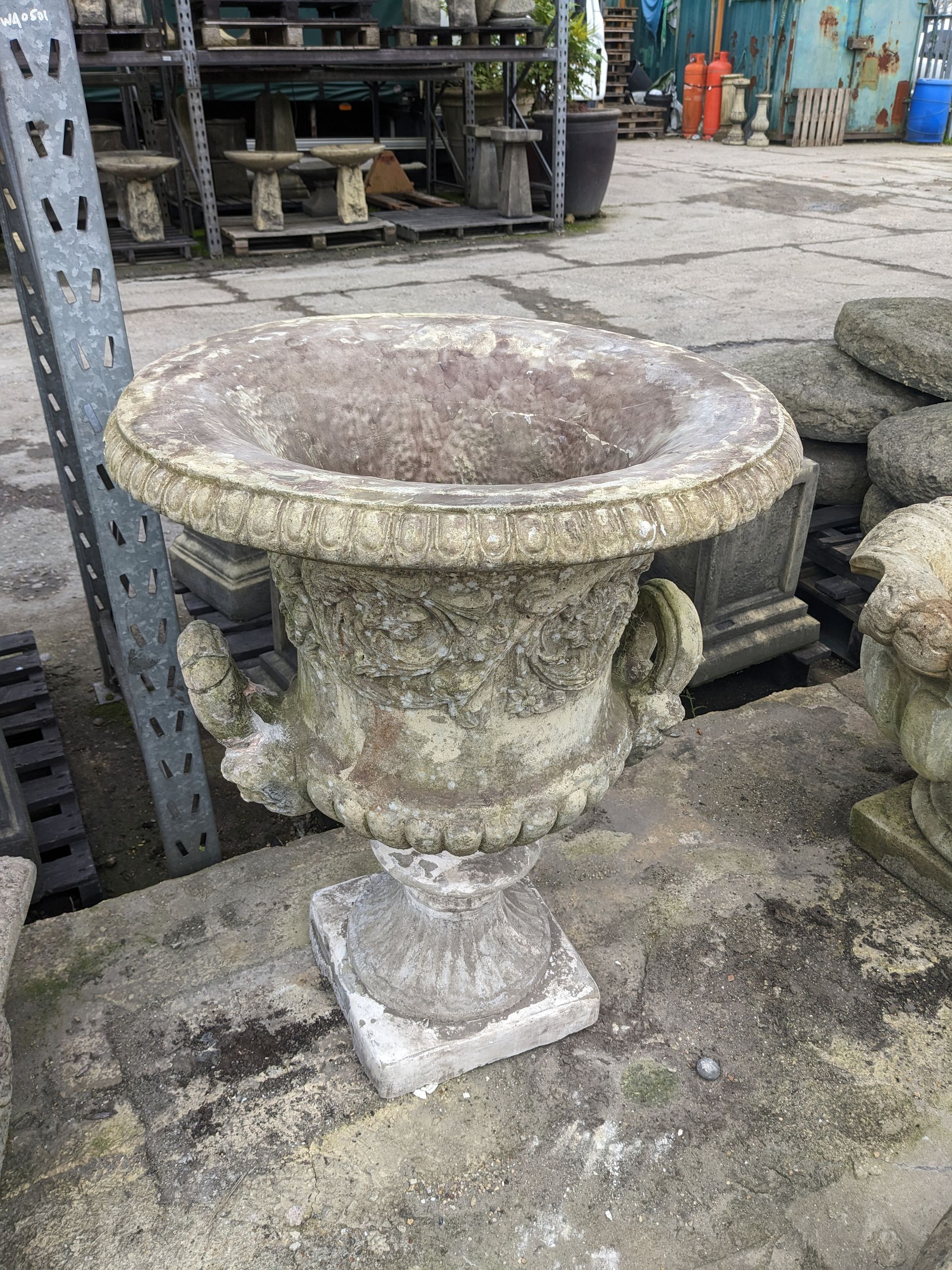 ornate handled vase tub pot urn stone garden statue