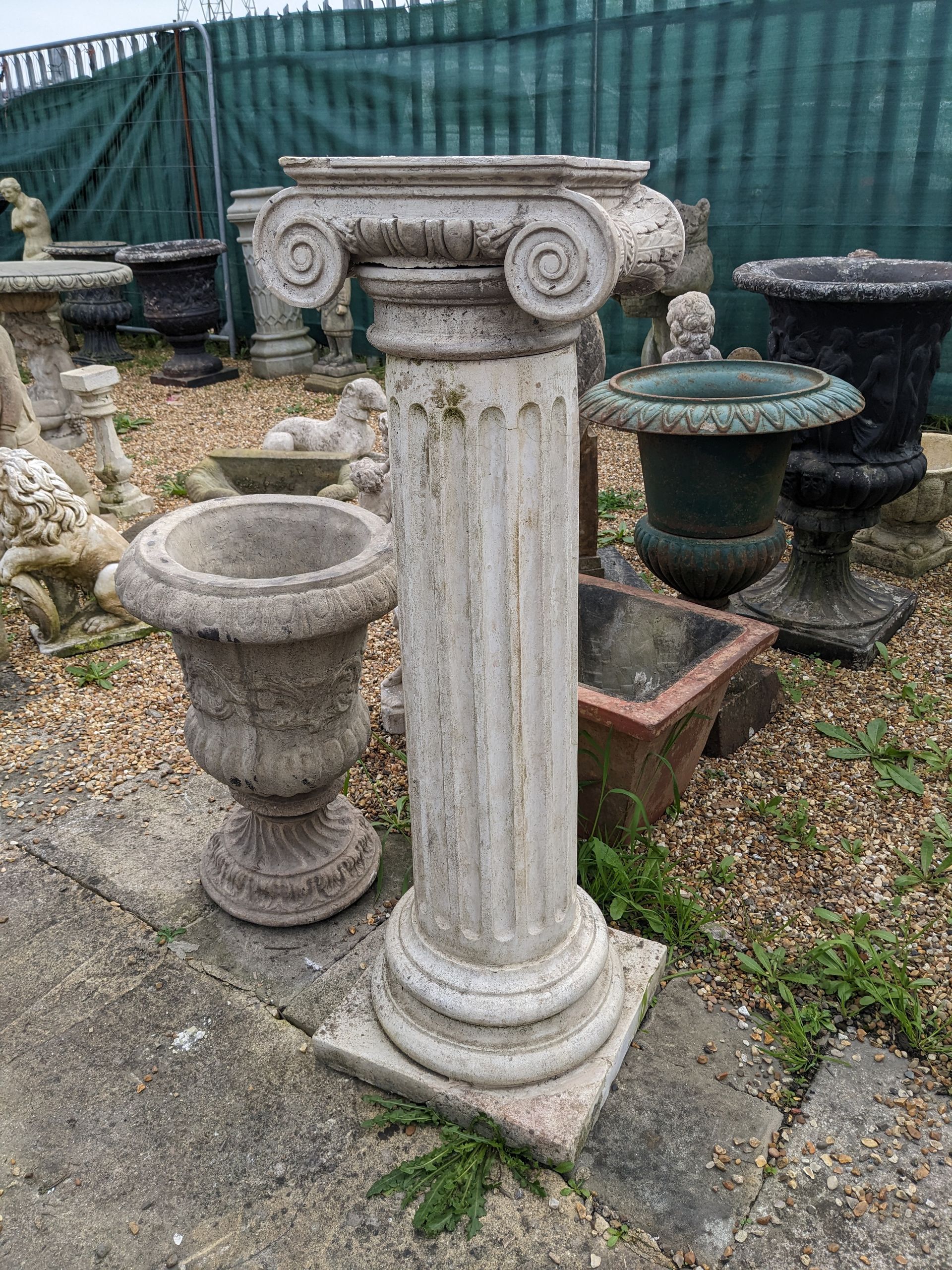 tall roman column ionic stone garden statue