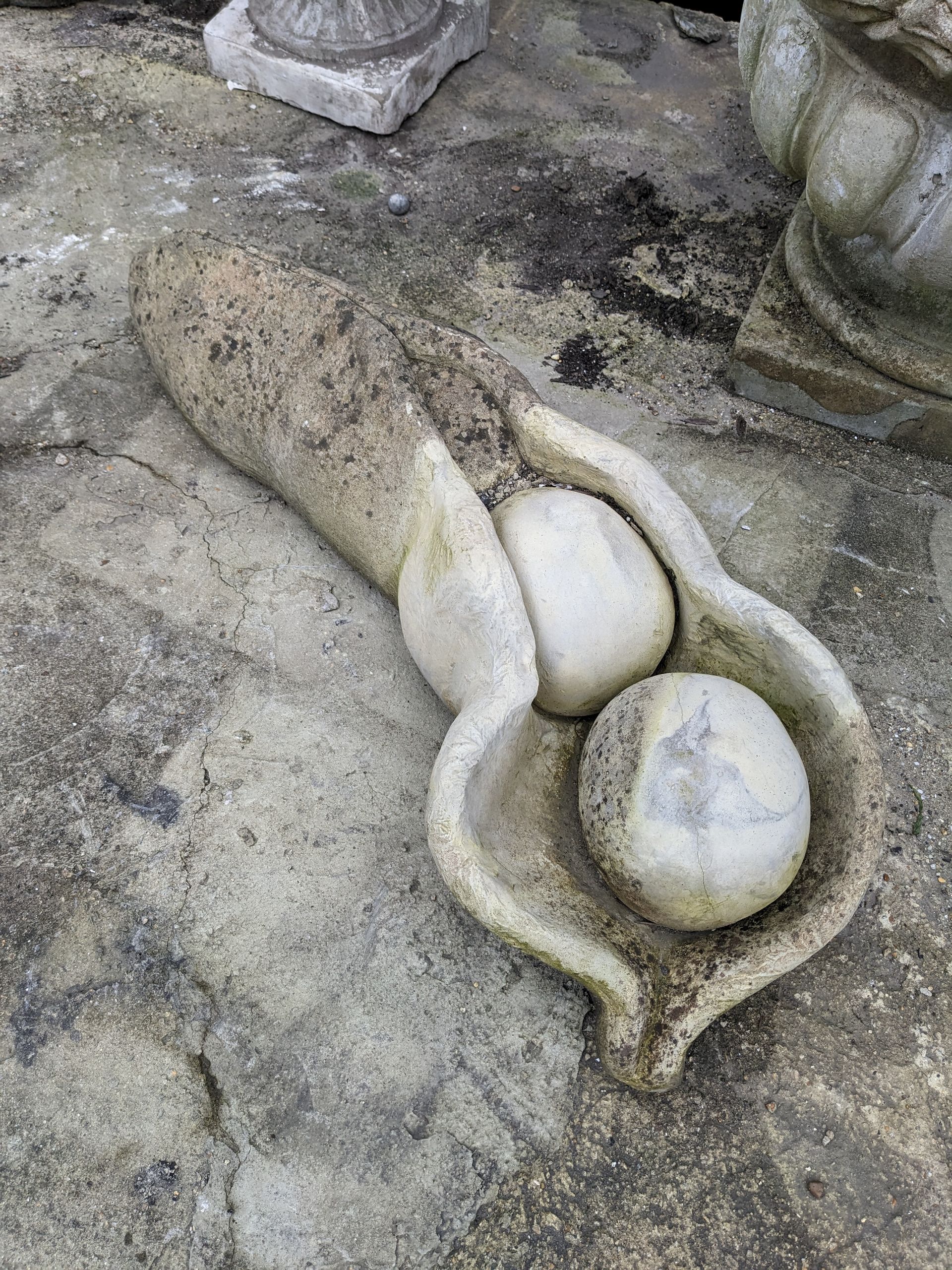 pea pod stone garden statue