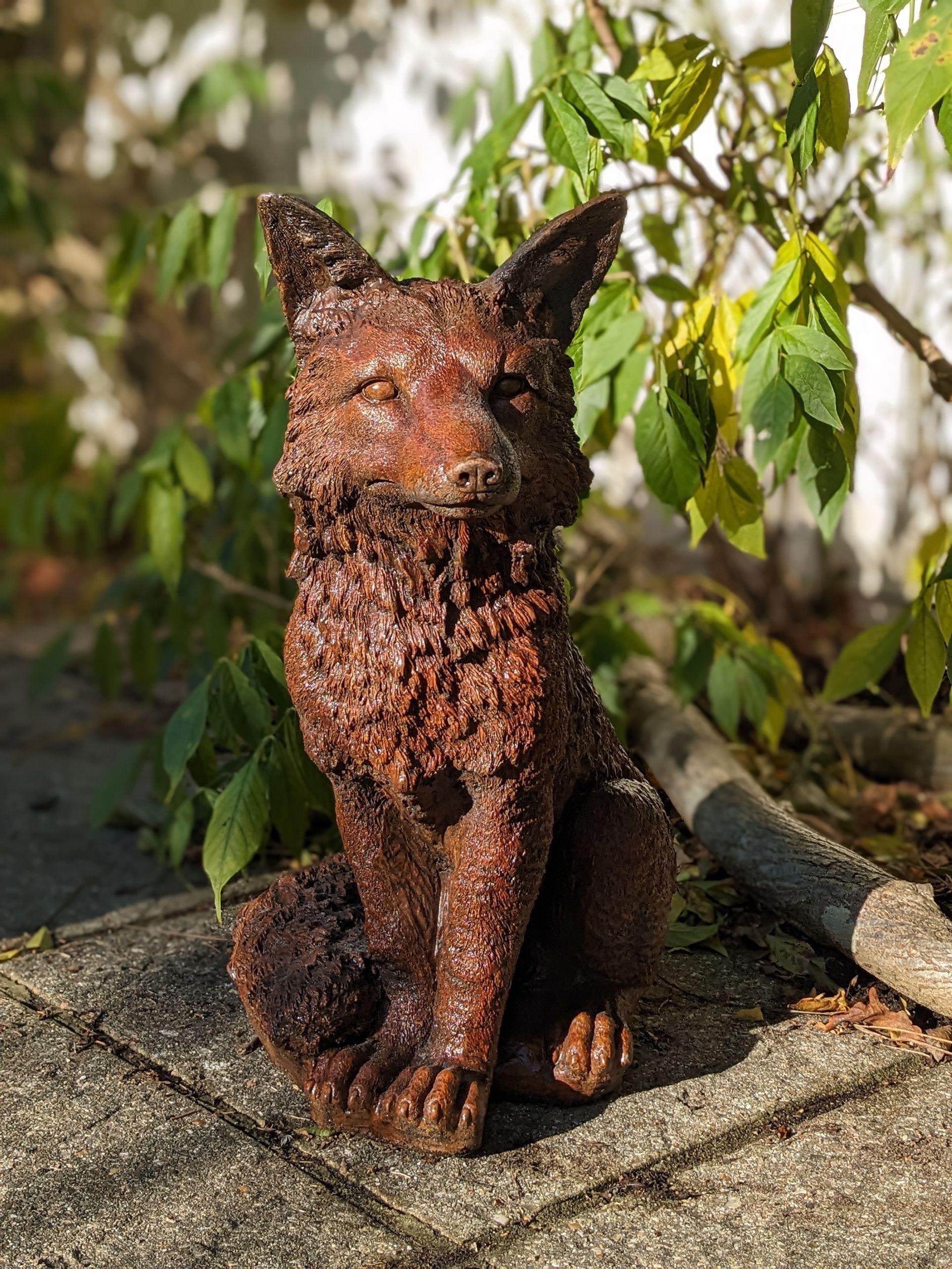 woodland fox detailed stone garden statue