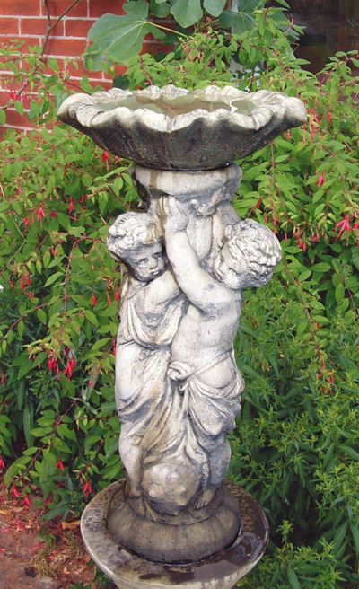 two cherub putti birdbath stone garden statue
