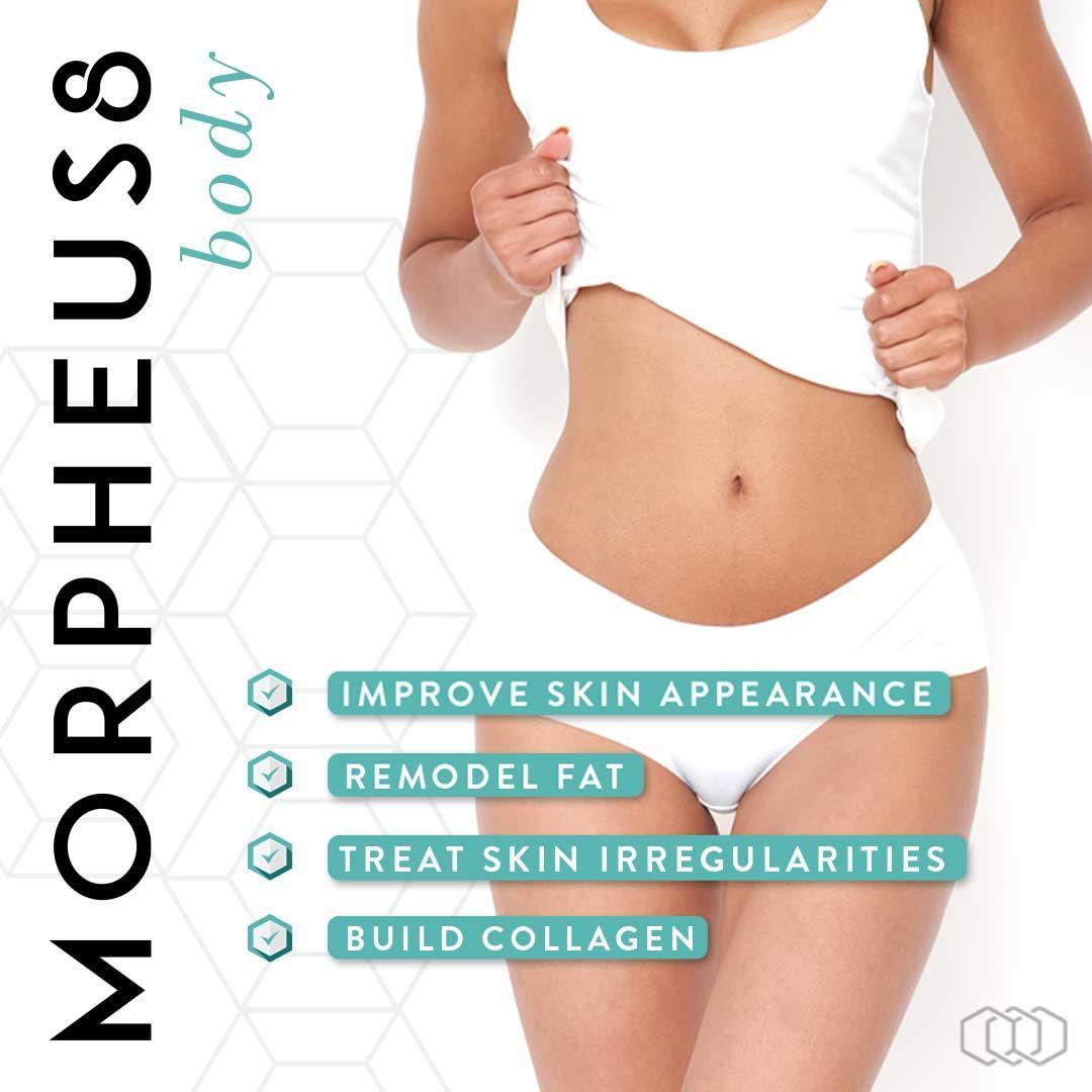 An ad for morpheus body shows a woman in white underwear