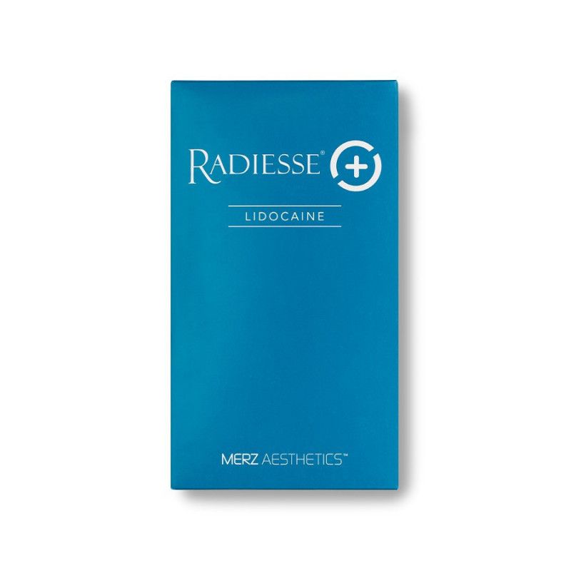 A blue box of radiesse lidocaine by merz aesthetics