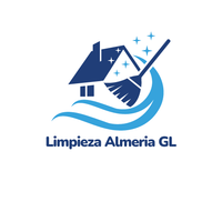 Logo de Limpieza Almería GL con casa azul, mopa y estrellas