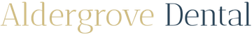 Aldergrove Dental logo with gold and dark gray text on a light background